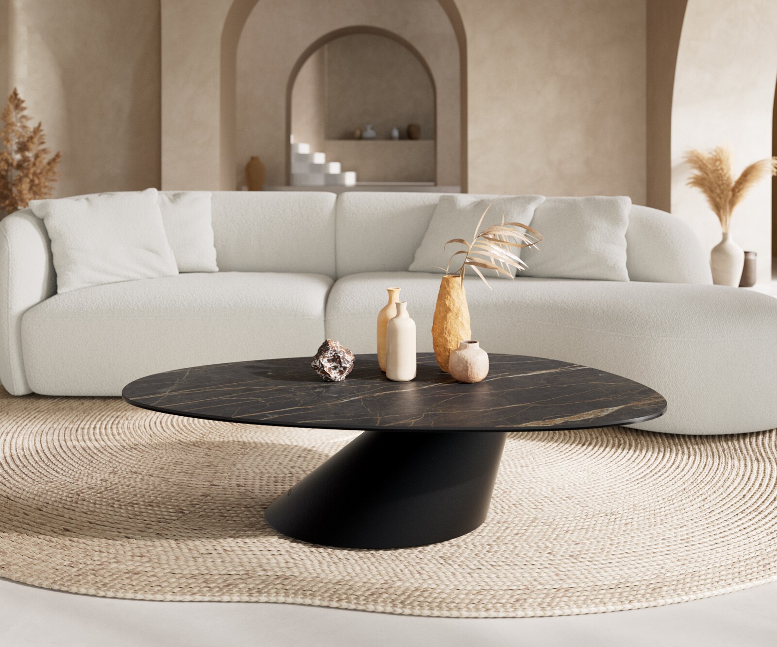 Salontafel Edge Oval 140x75 cm keramiek Laminam® Noir Desir bruin Conis zwart metaal 1