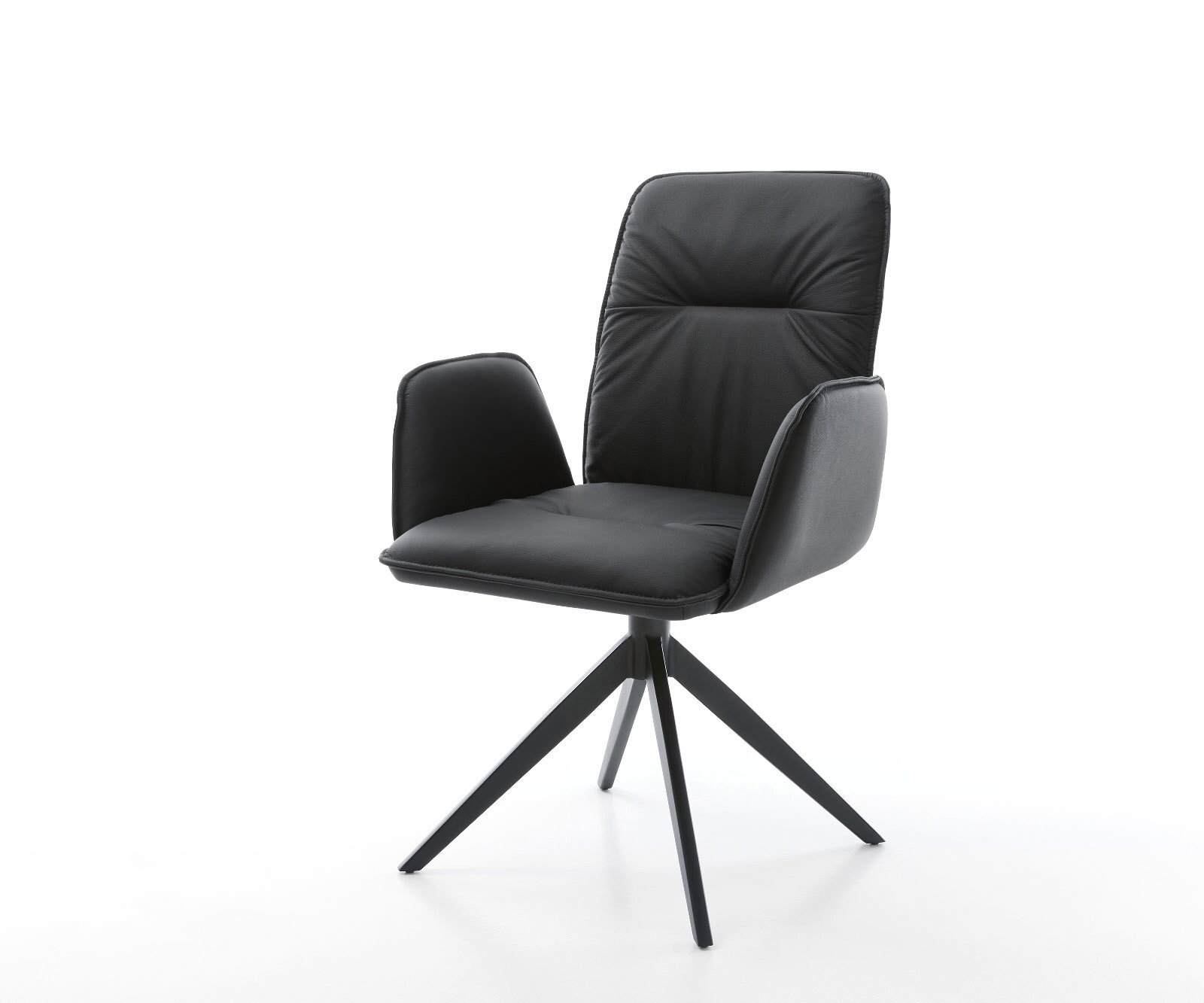 Draaistoel Vinja-Flex echt leer zwart kruisframe breed zwart 360° draaibaar rocker-functie