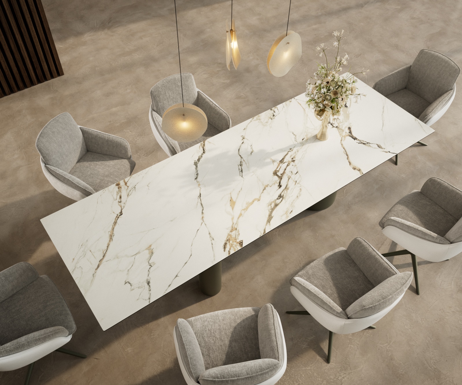 Eetkamertafel Edge 300x100 keramiek Calacatta Luxe wit-Gold-grijs Troa metaal effectafwerking titaan 3 Eetkamertafel Edge 300x100 keramiek Calacatta Luxe wit-Gold-grijs Troa metaal effectafwerking titaan 3
