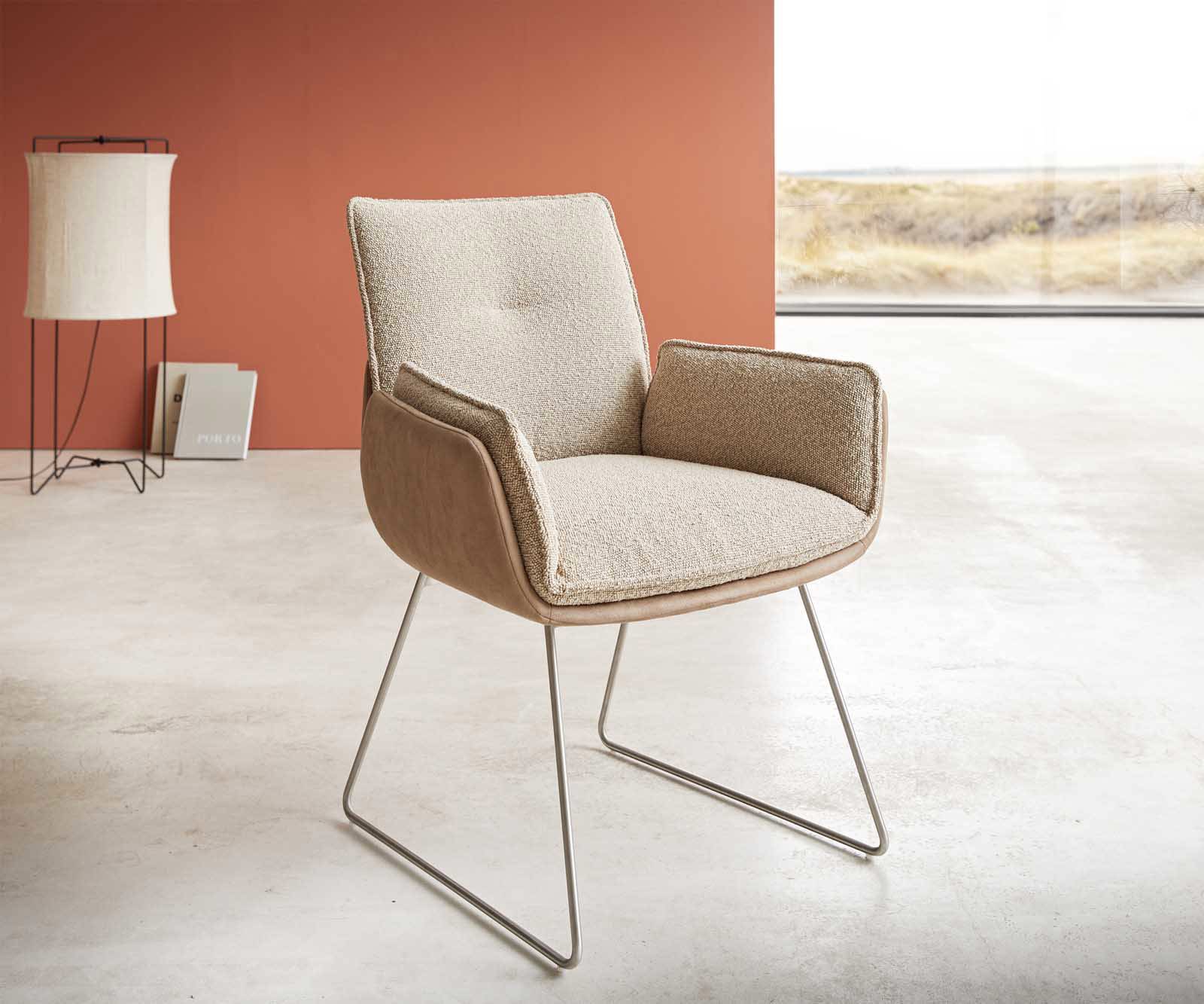 Eetkamerstoel Nela-Flex materiaalmix mud slipframe roestvrij staal Eetkamerstoel Nela-Flex materiaalmix mud slipframe roestvrij staal