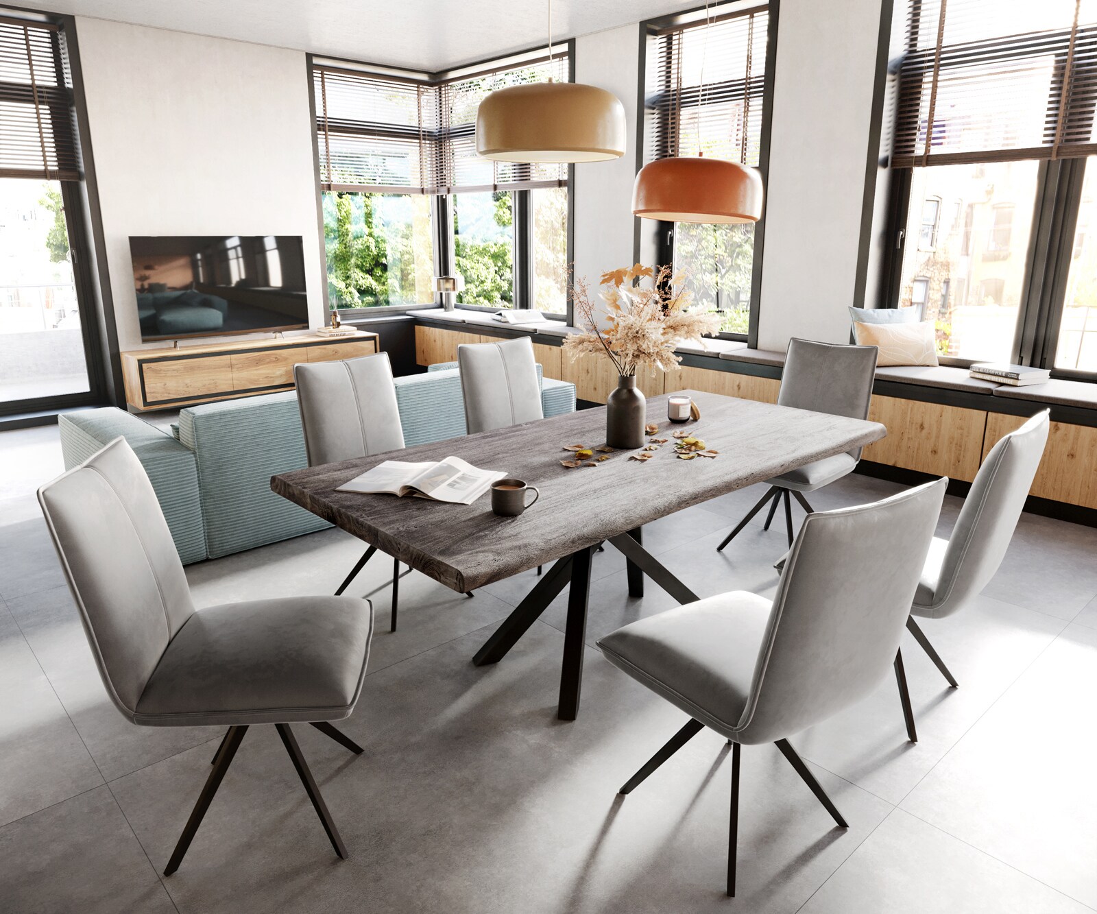 Eetkamerstoel Lelio-Flex fluweel grijs kruisframe breed zwart pocketveer kern 4