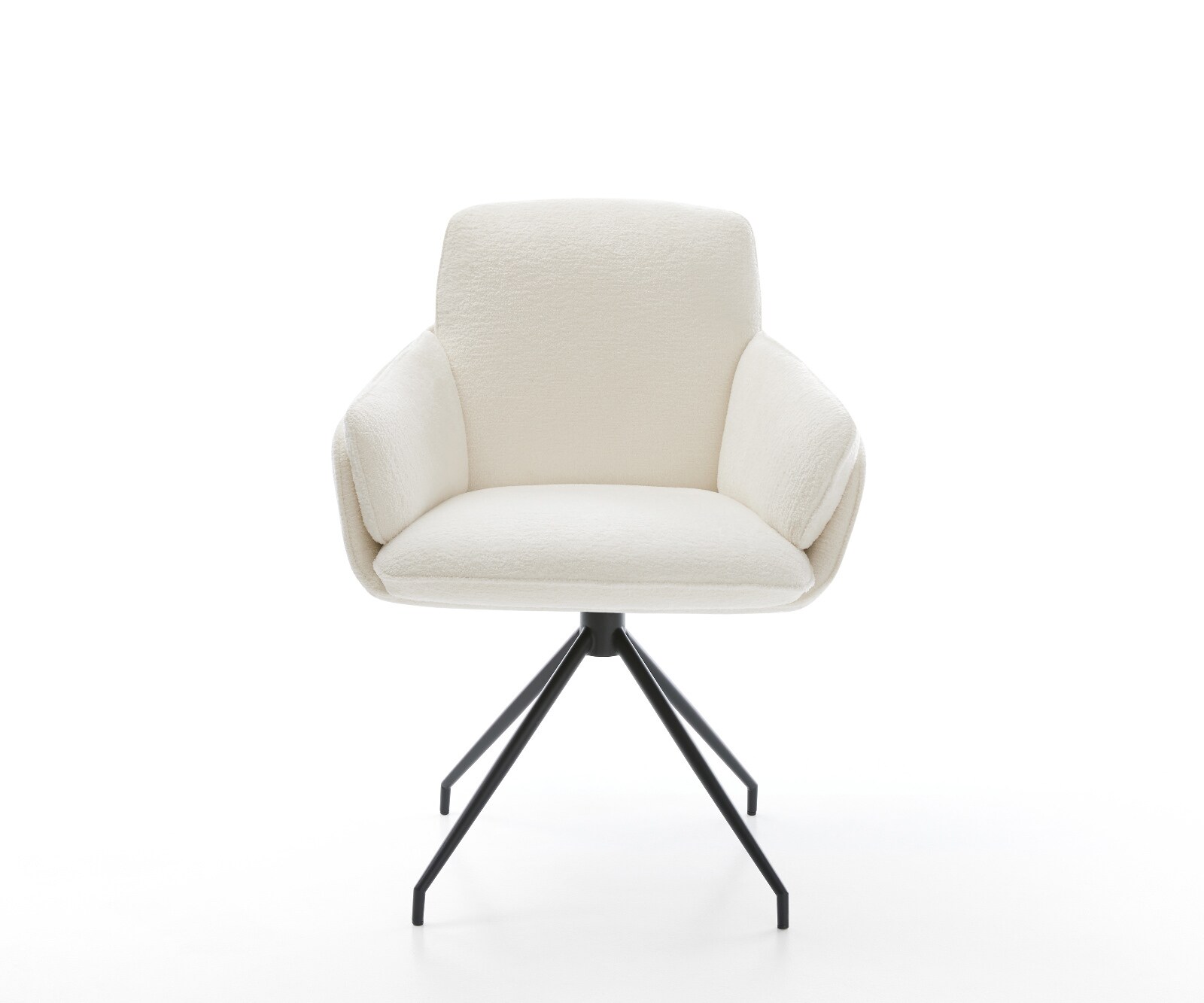 Eetkamerstoel Luan-Flex met armleuning bouclé zacht beige kruisframe conisch zwart 1