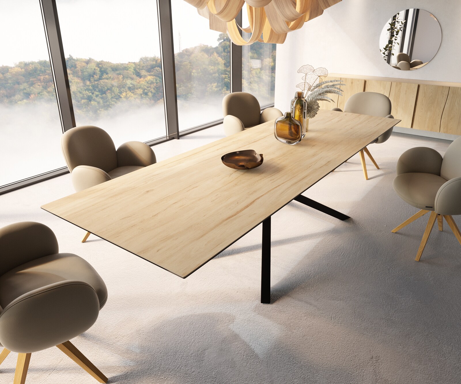 Eetkamertafel Edge 300x100 keramiek Laminam® Sabbia eiken kleur kruisframe rechthoek zwart 7