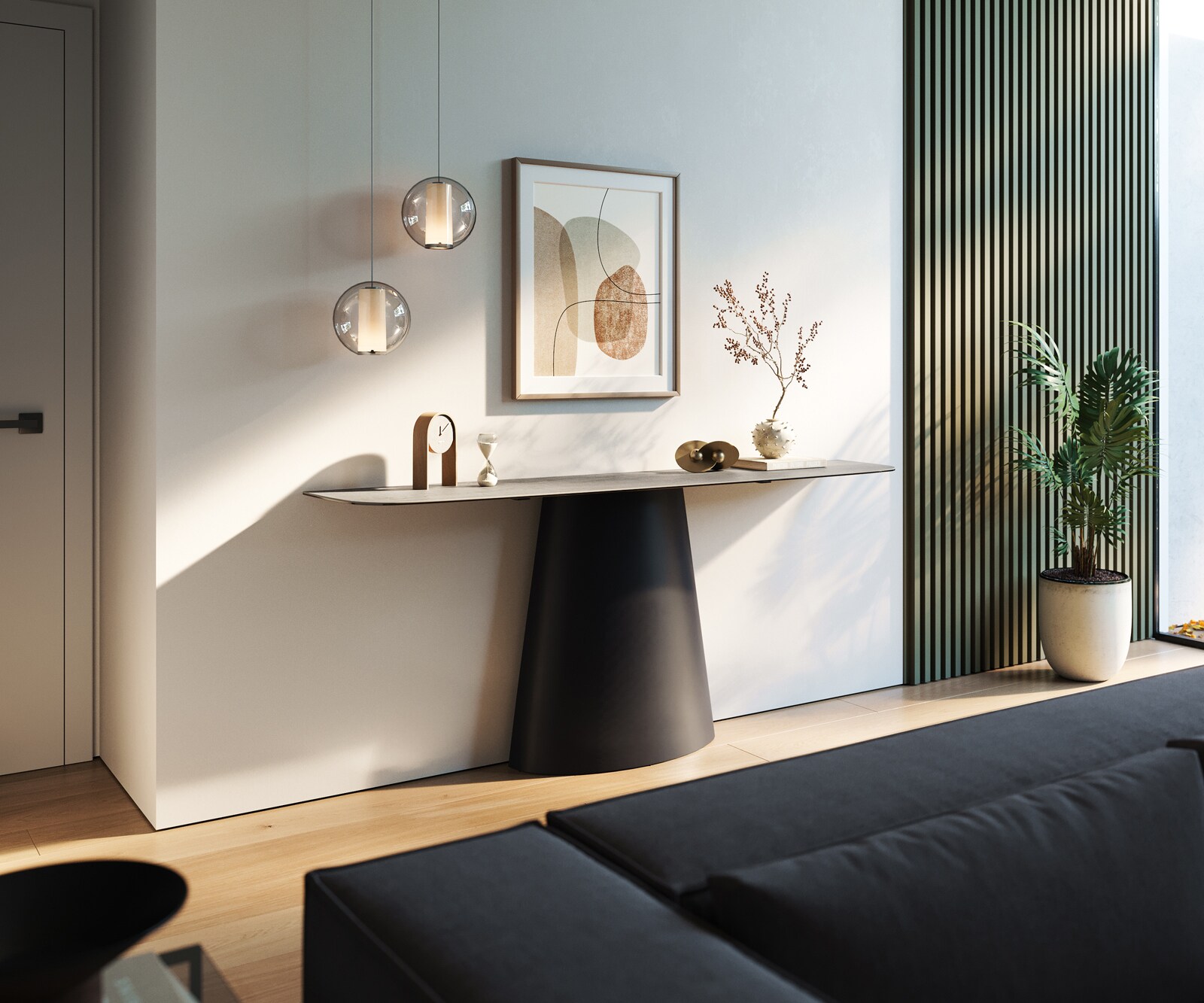 Consoletafel Edge Bootvorm 180x40 cm Keramiek Betongrijs Conos Metaal Zwart 7