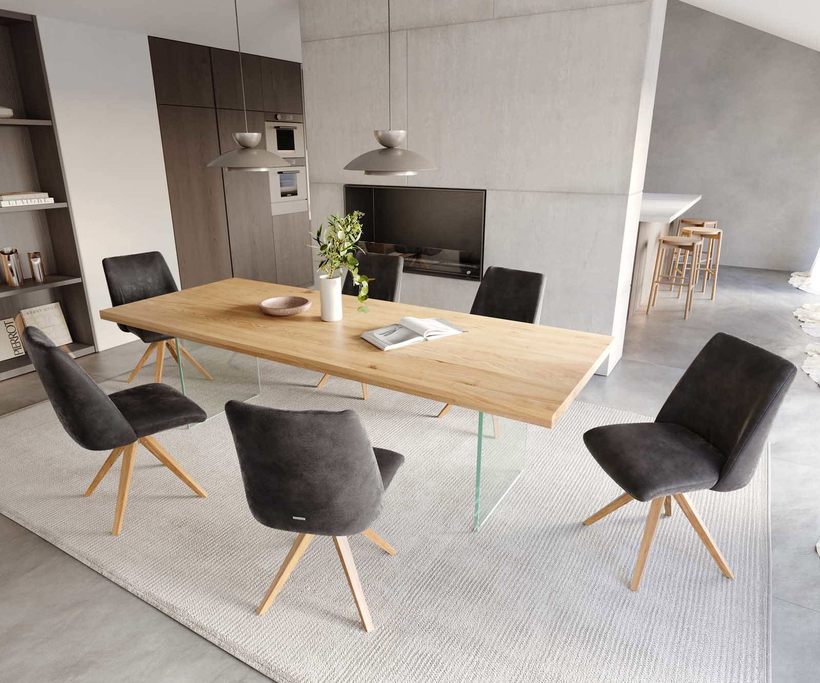 Draaistoel Elso-Flex microvelours antraciet vintage houten frame hoekig natuur 360° draaibaar pocketveer kern 4