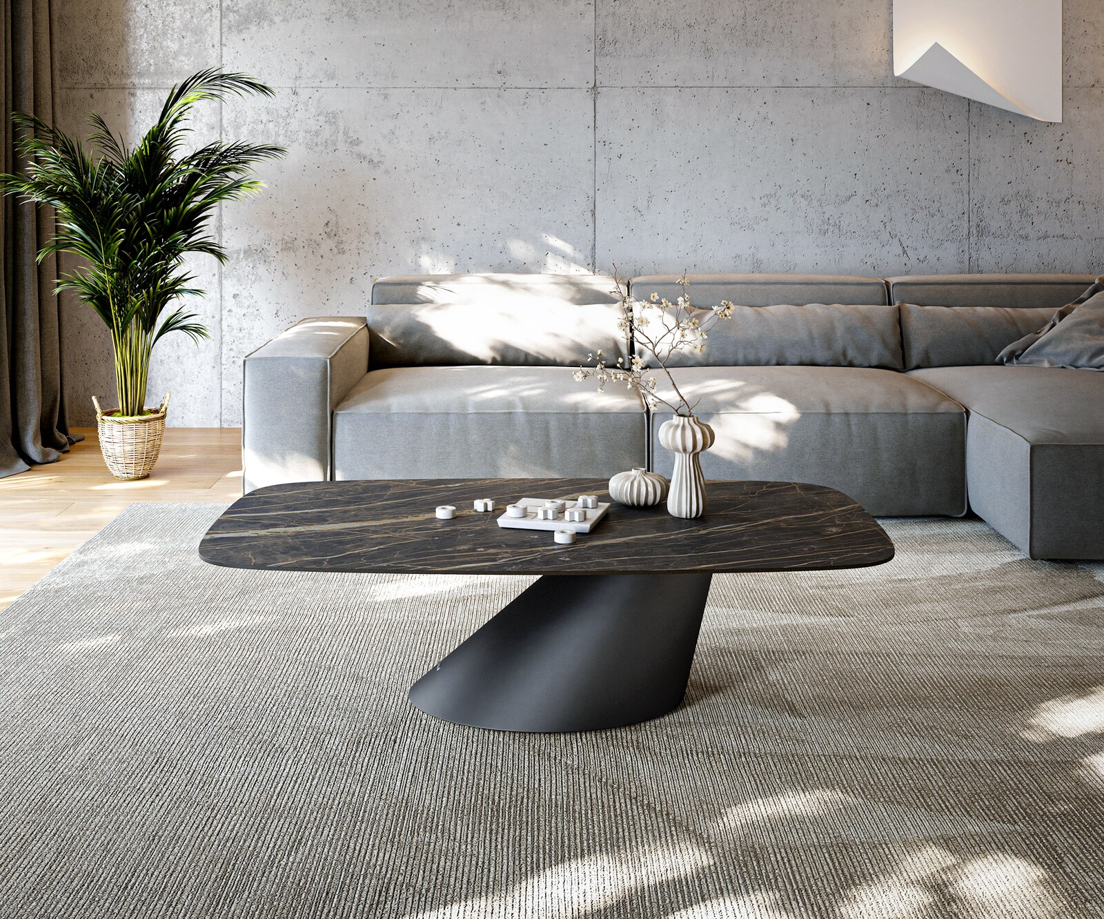 Salontafel Edge Boot 140x80 cm keramiek Laminam® Noir Desir bruin Conis zwart metaal 1