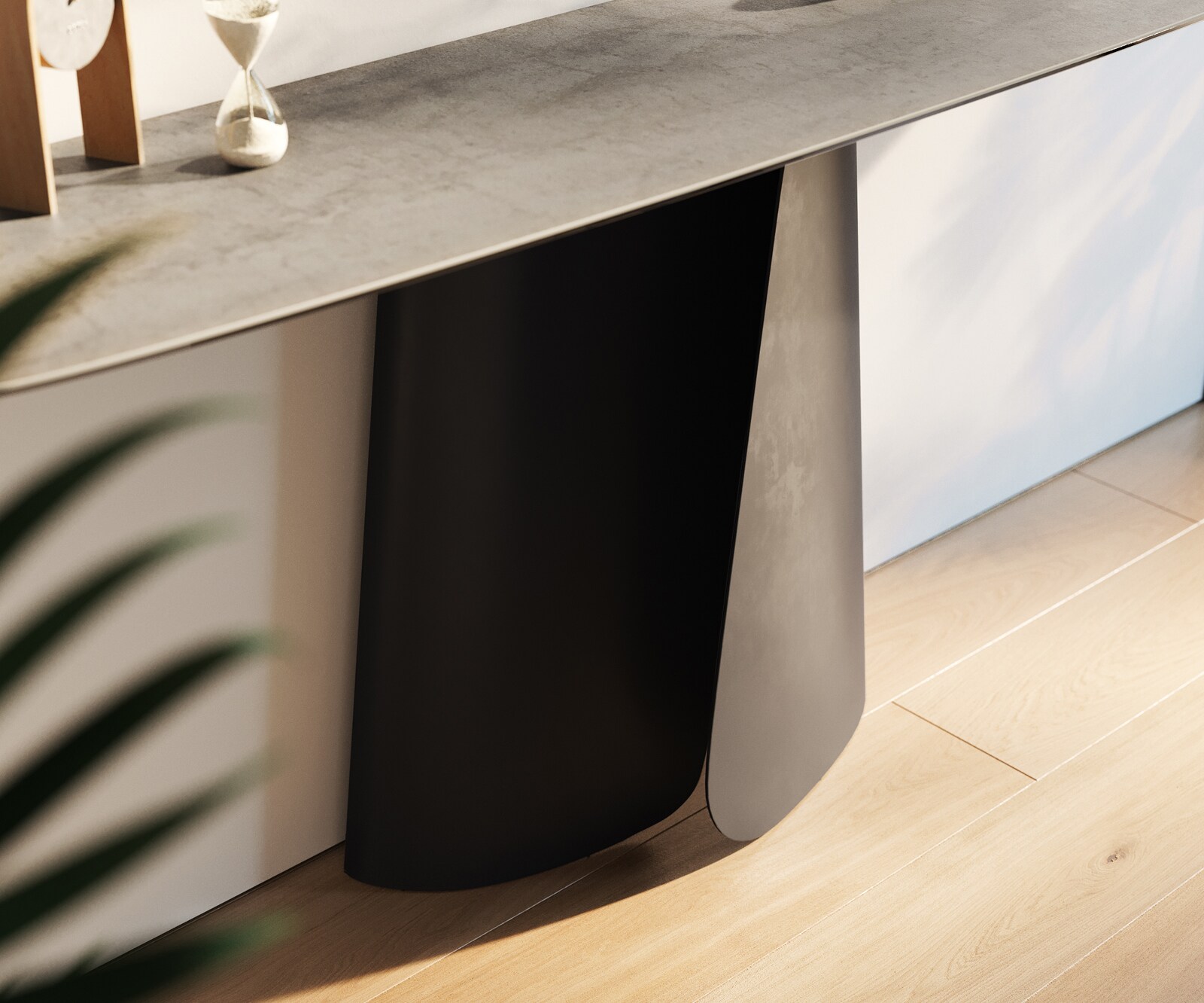 Consoletafel Edge Bootvorm 180x40 cm Keramiek Betongrijs Livos Metaal Zwart 6