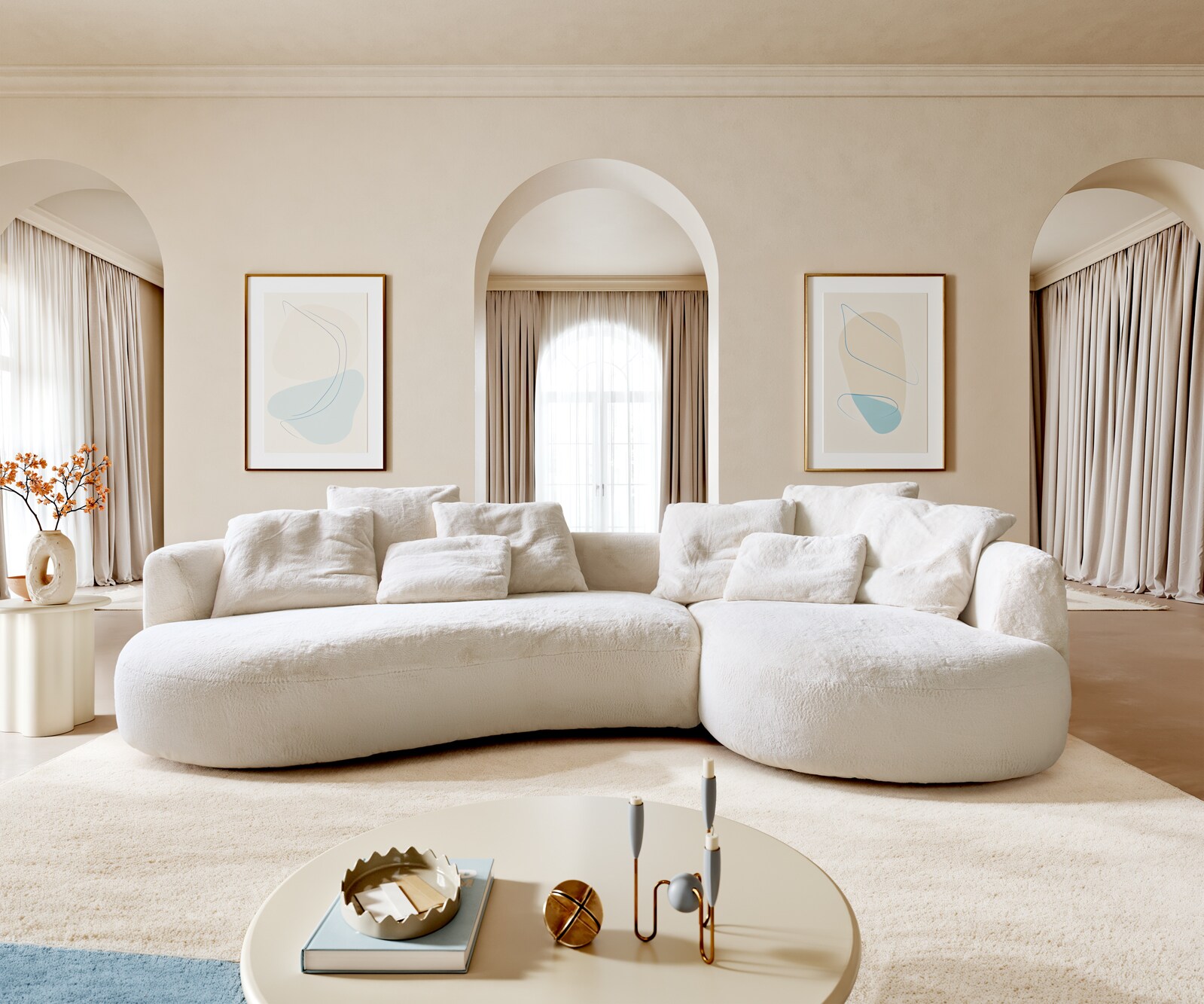 Big-Sofa Edina 330x170 cm Pluche crème-wit 1