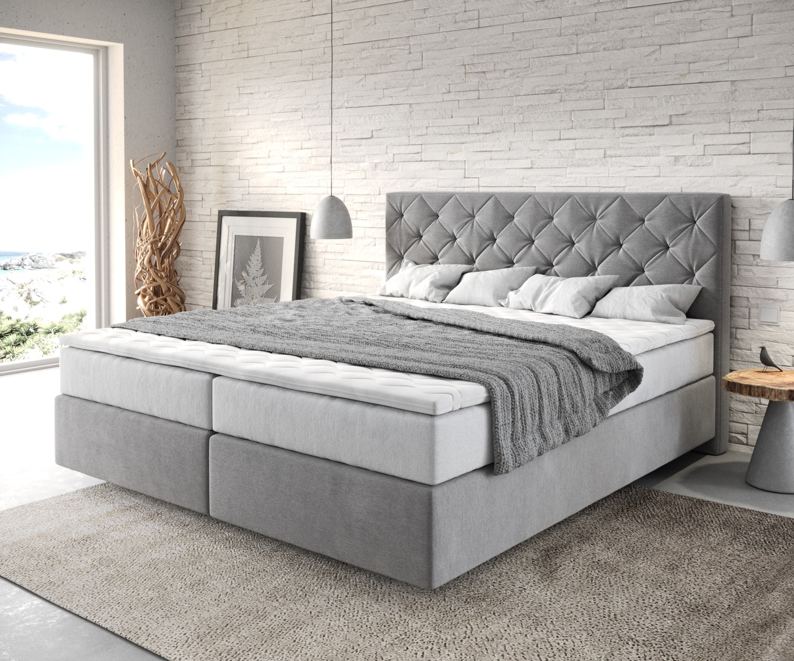 Boxspringbed Dream-Great 180x200 cm Microvezel Grijs met TFK Matras en Visco Topper Boxspringbed Dream-Great 180x200 cm Microvezel Grijs met TFK Matras en Visco Topper