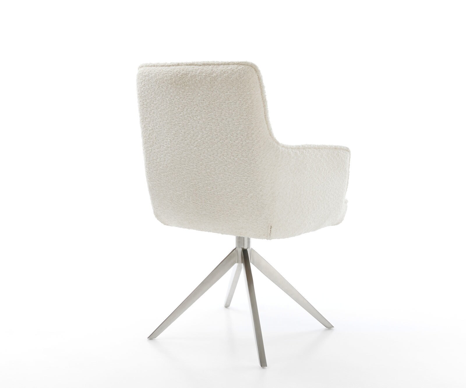 Draaistoel Heira-Flex met armleuning bouclé wit kruisframe breed roestvrij staal 360° draaibaar rocker-functie pocketveer kern 4