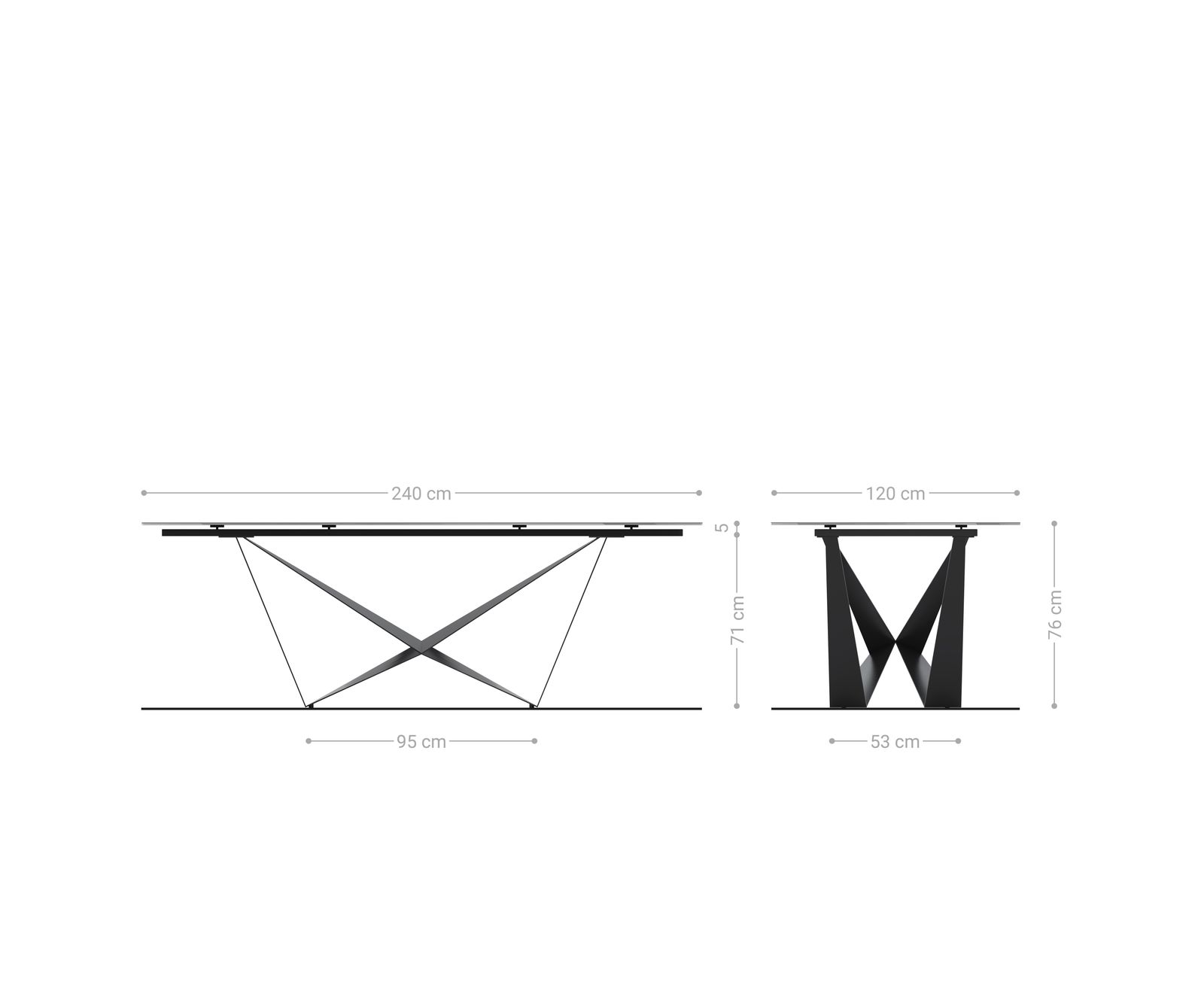 Eetkamertafel Edge Boot 240x120 cm Reliefglas Parelmoer 3D-Design Spider Metaal Wit 5