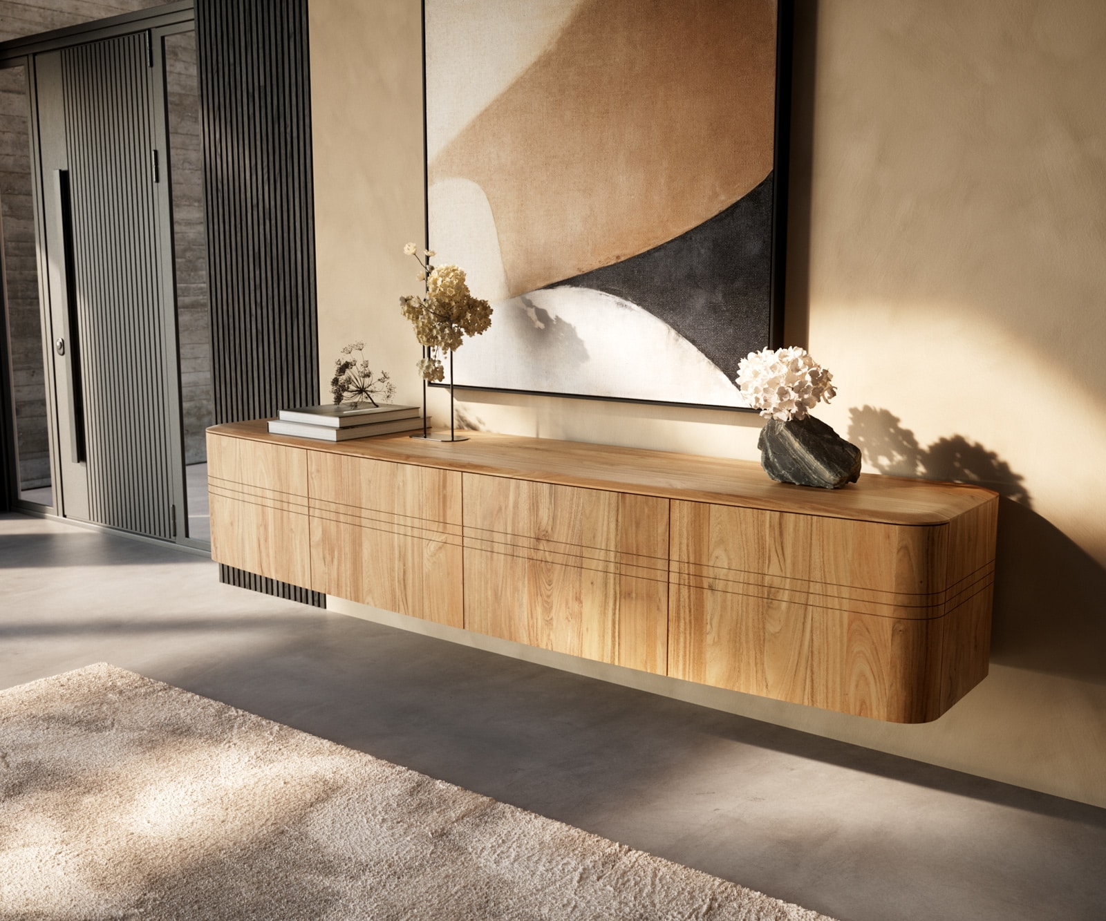 Tv-meubel Nagaru 220 cm acacia aura 4 deuren zwevend Tv-meubel Nagaru 220 cm acacia aura 4 deuren zwevend