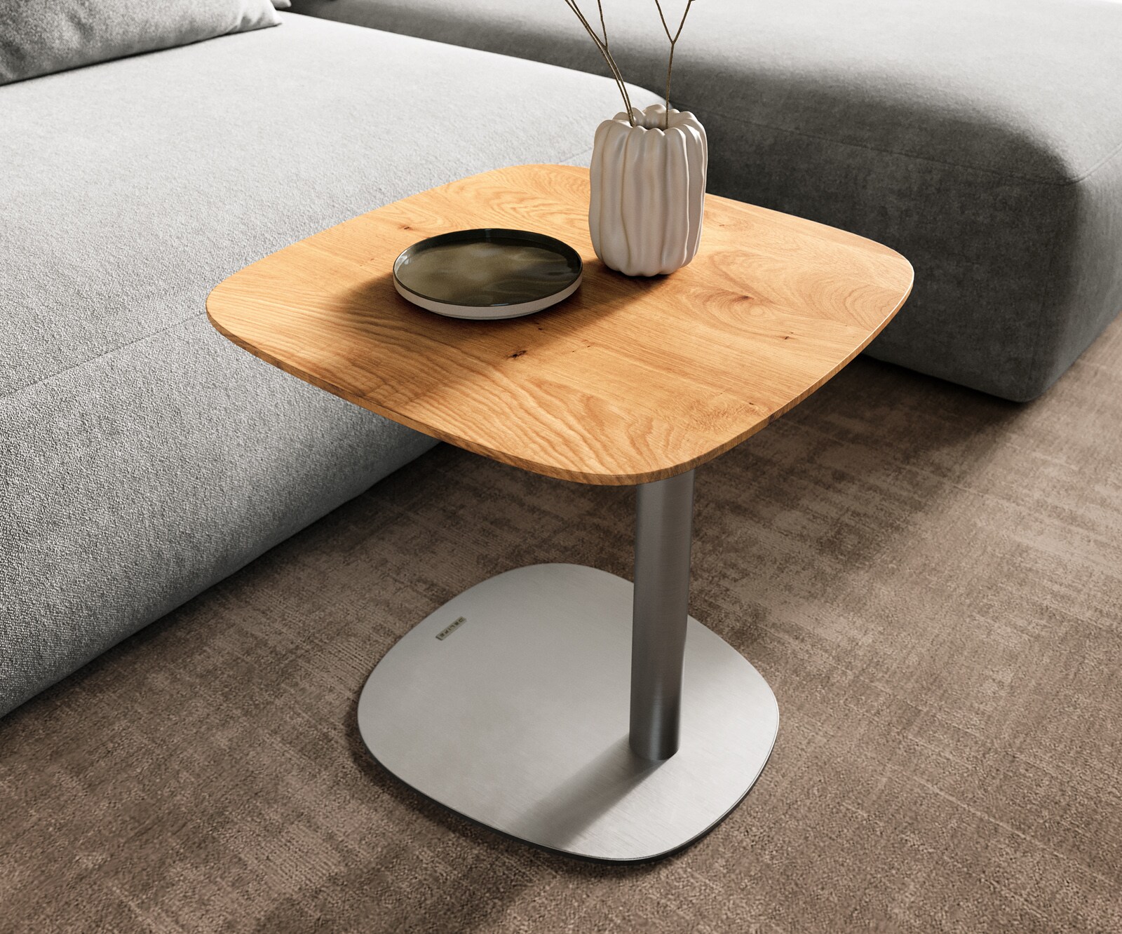 Salontafel Edge Boot 50x50 cm Eiken Naturel Zwitserse rand Eleny geborsteld roestvrij staal 6