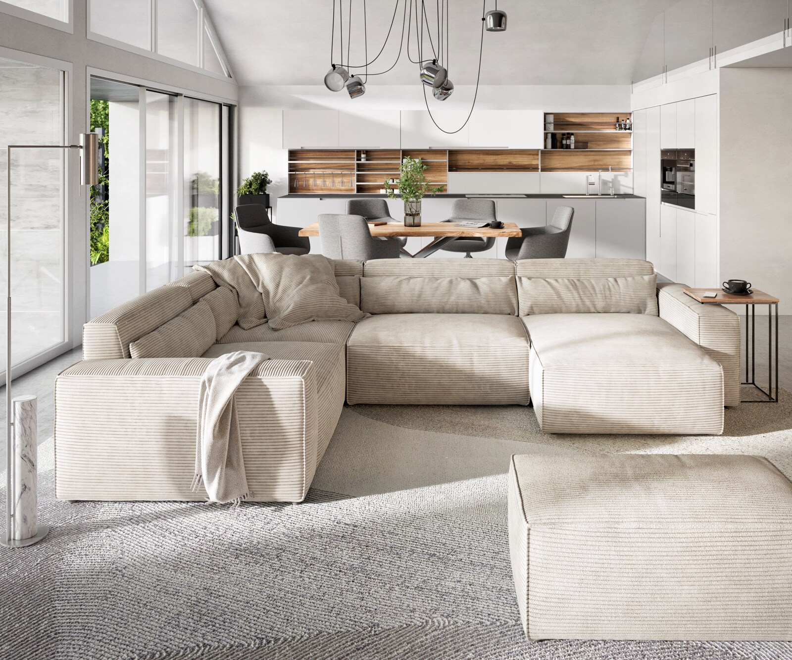 Woonkamerlandschap Sirpio 300x210 cm Snoer beige recamiere variabel met kurk 2