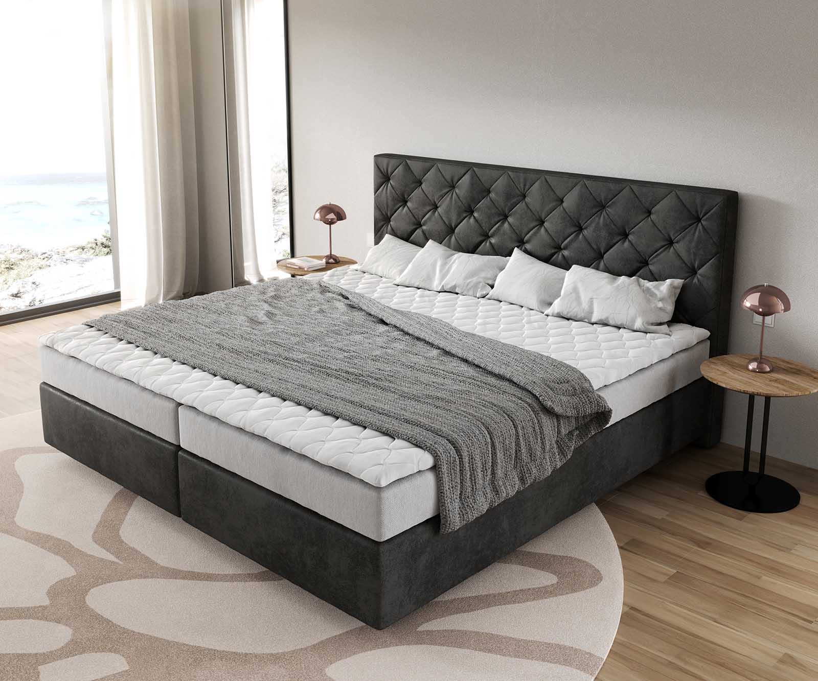 Boxspringbed Dream-Fijn microvezel antraciet vintage 200x200 cm Bonell matras PU topper 3