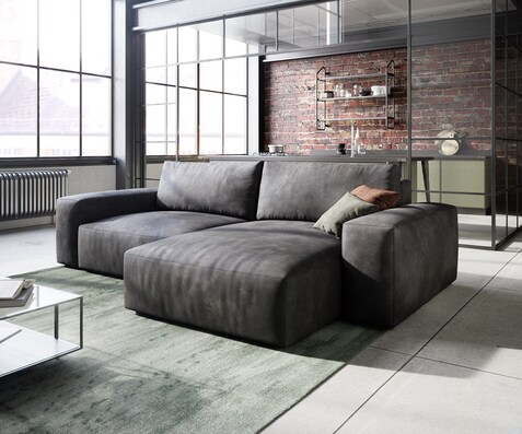 Hoeksofa Lanzo 230x155 cm kunstleer vintage antraciet met variabele recamière