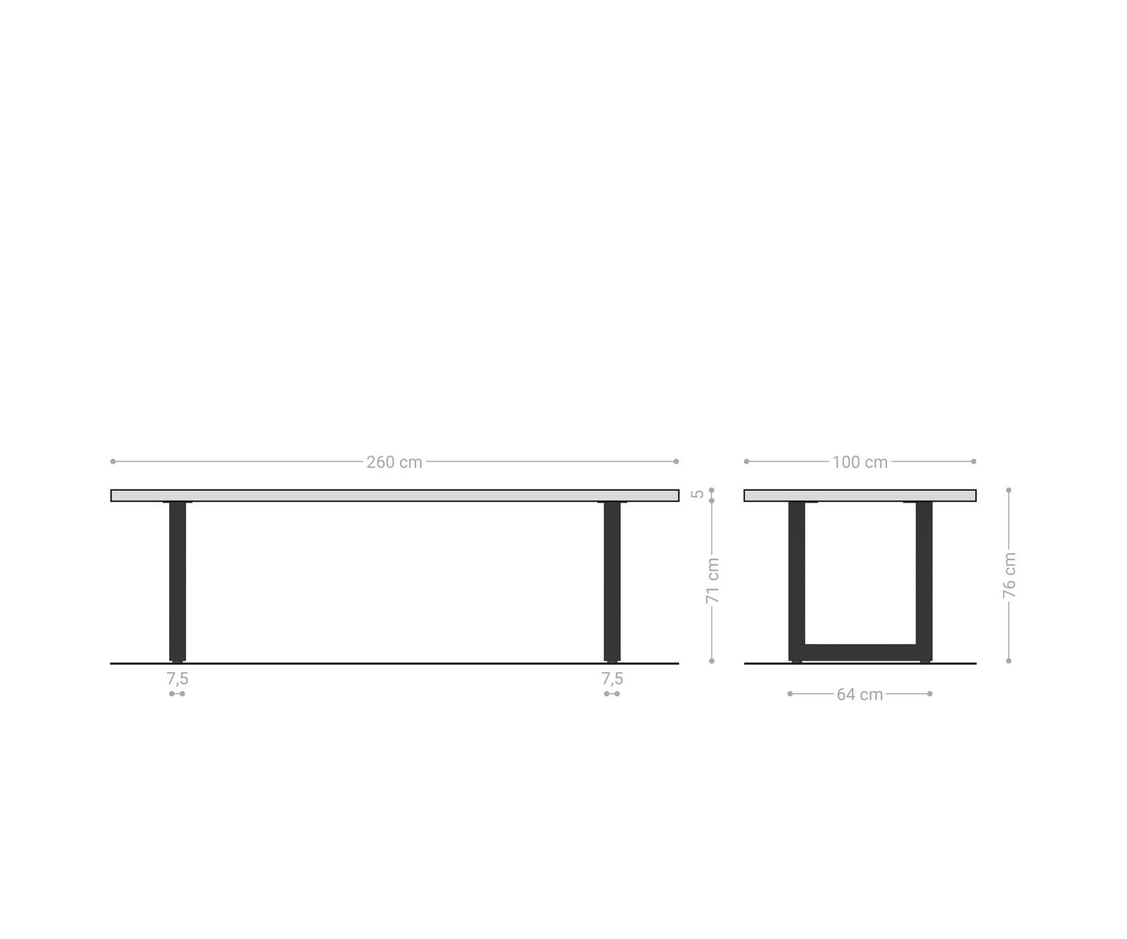 Eettafel Edge 260x100 eiken natuur roestvrij staal  breed Live-Edge 8