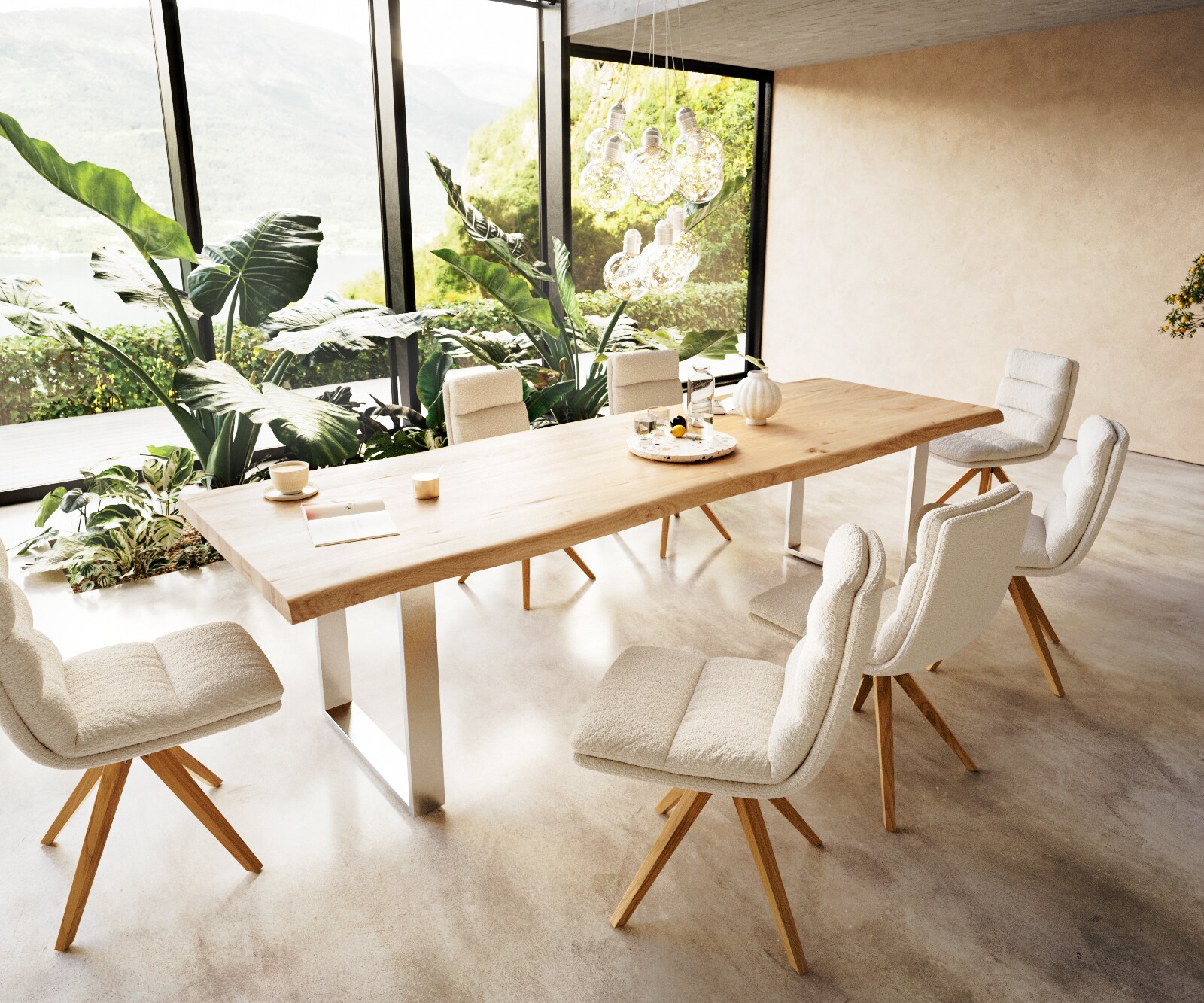 Eettafel Edge 300x100 eiken natuur roestvrij staal  smal  Live-Edge 6