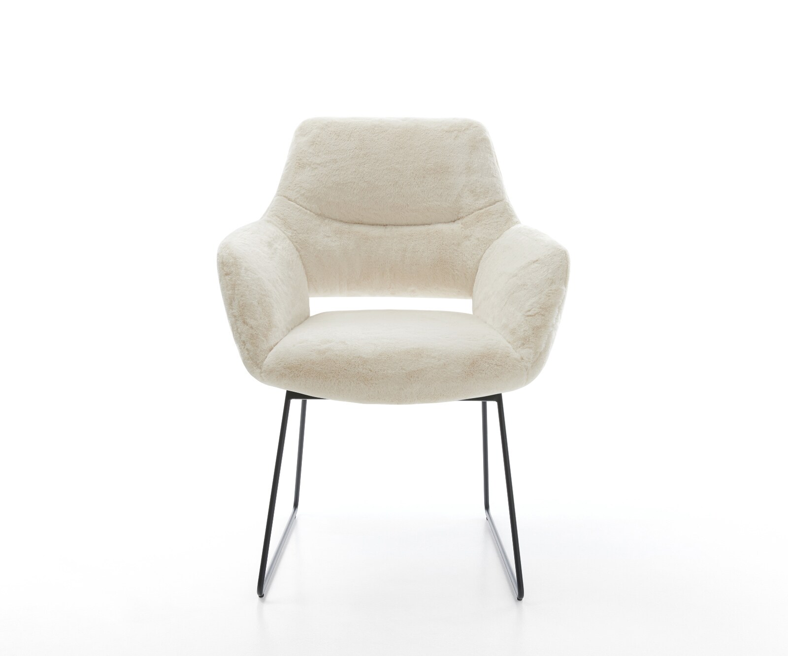 Eetkamerstoel Yago-Flex met armleuning pluchen crème-wit slipframe zwart pocketveer kern 2