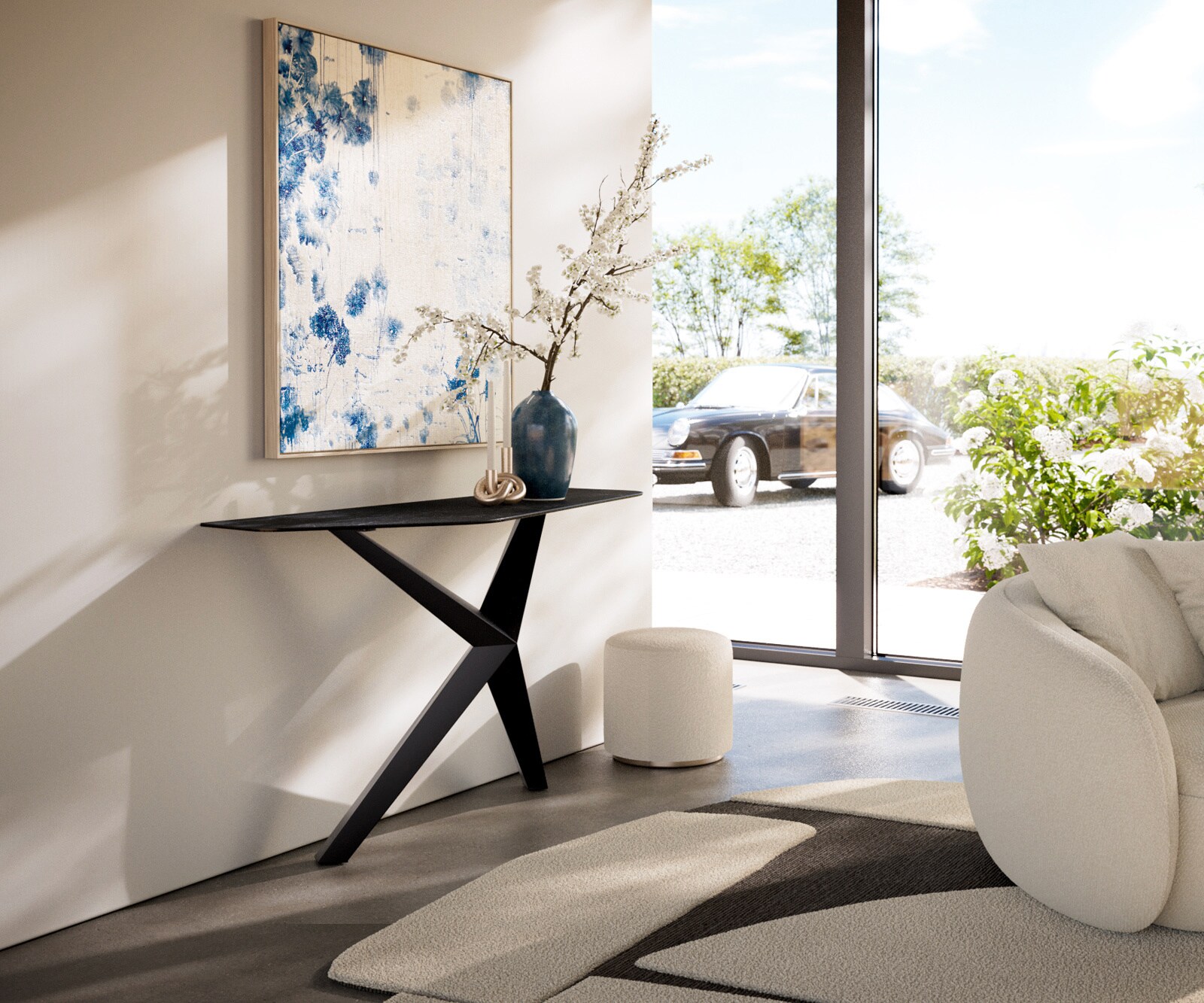 Consoletafel Edge Polygonaal 140x50 cm Keramiek Laminam® Nero Greco Anthrazit Zentharo Metaal Zwart 7
