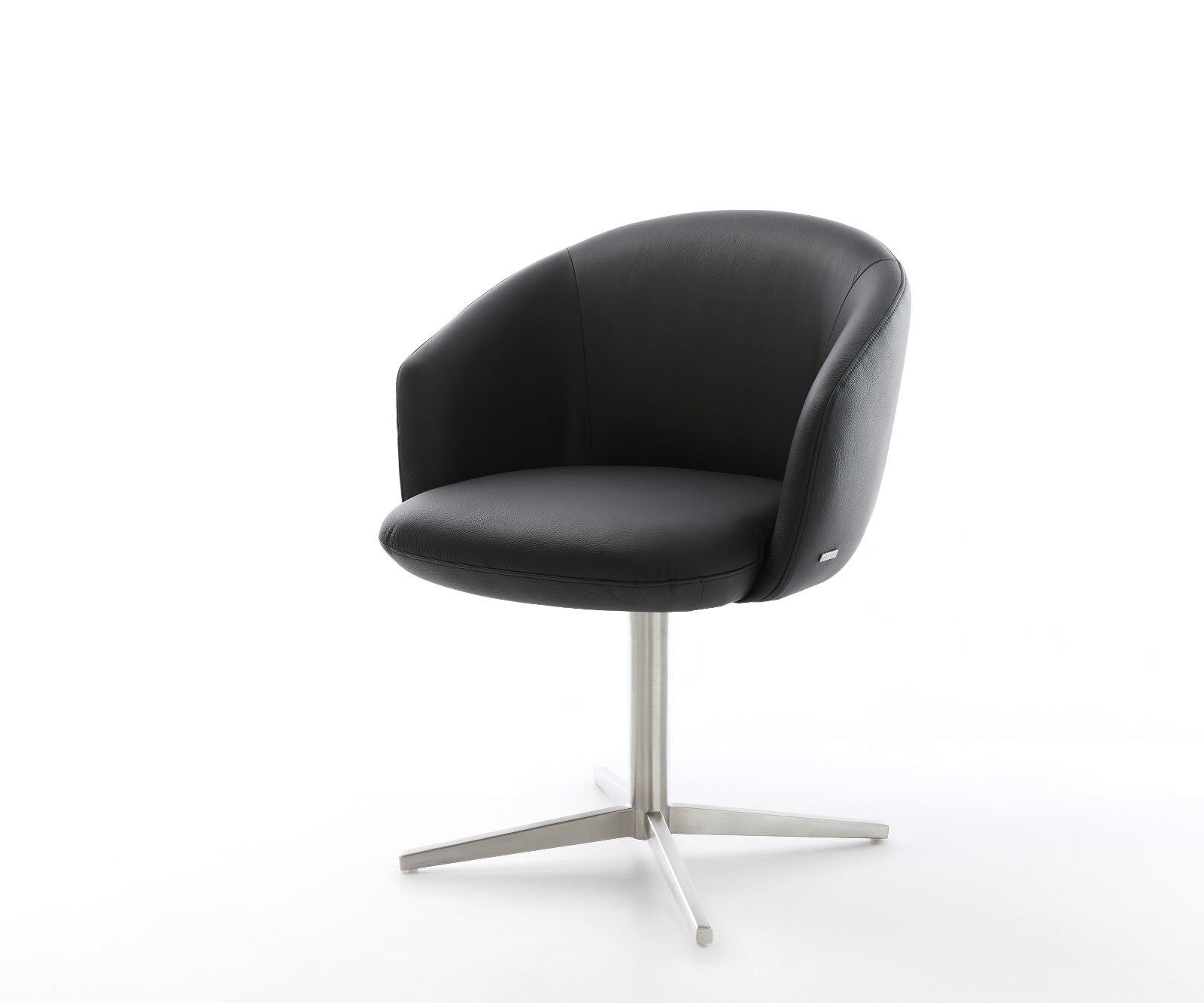 Draaistoel Caja-Flex met armleuning echt leer zwart kruispoot roestvrij staal 360° draaibaar pocketveer kern 1