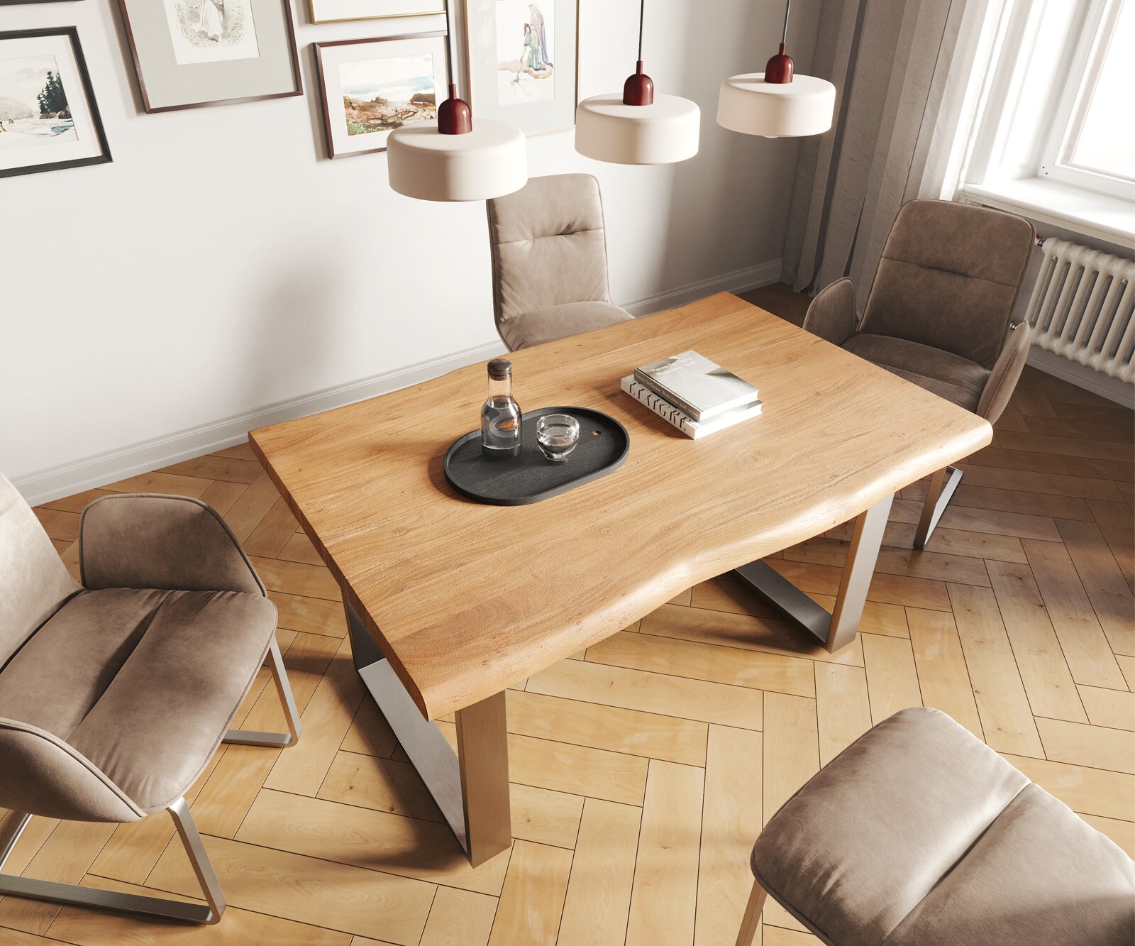 Eettafel Edge 140x90 XL acacia natuur roestvrijstaal smal Live-Edge 3
