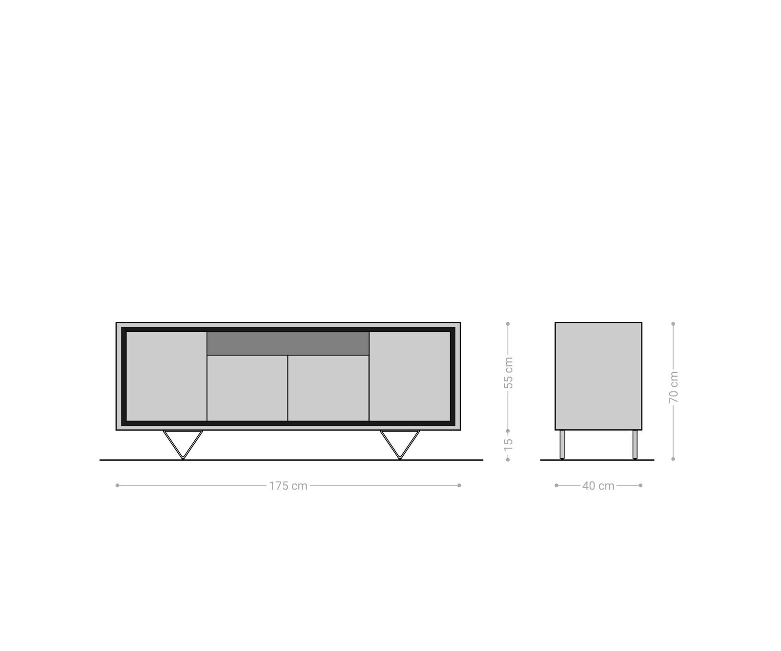 Dressoir Stonegrace 175 cm acacia natuur 4 deuren 1 legplank steenfineer V-poot 6