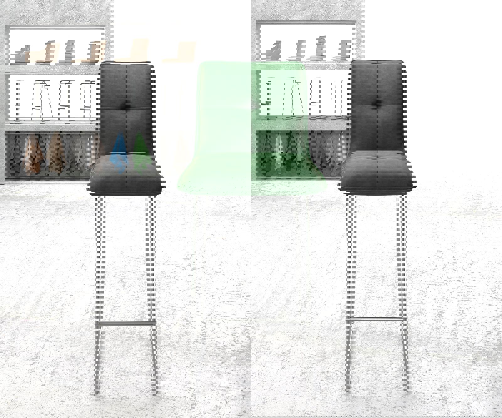 Barstoel Maddy-Flex fluweel groen slipframe roestvrij staal 2