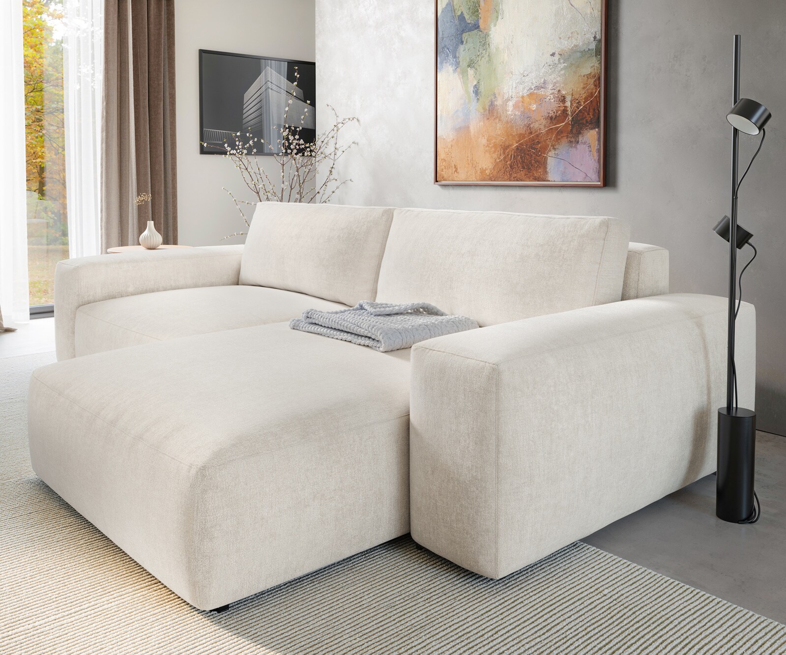 Hoekbank Lanzo XL 270x180 cm Zachte structuurstof Beige Chaise longue variabel 4