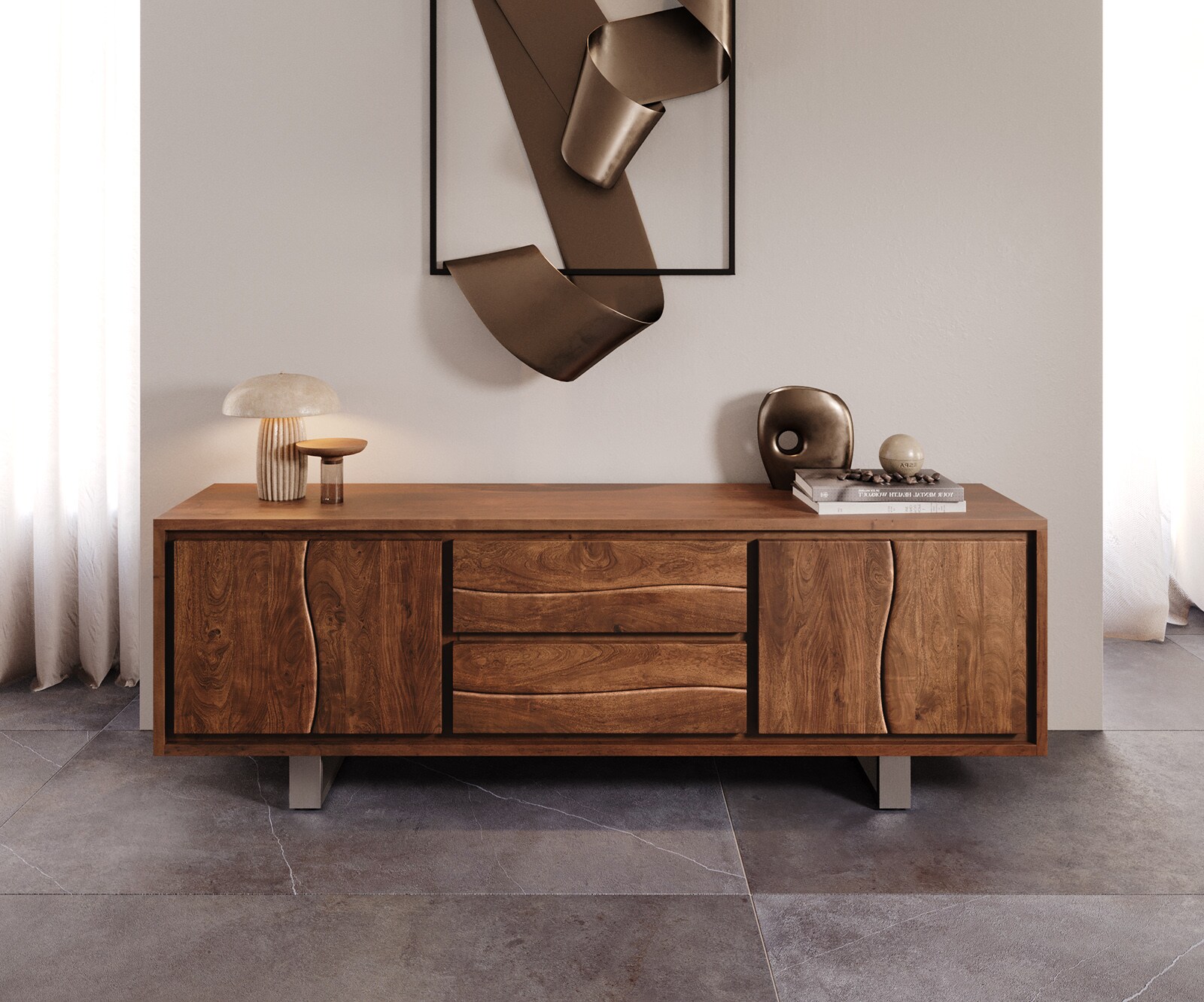 TV-meubel Live-Edge acacia bruin 200 cm 4 deuren 2 laden 1 TV-meubel Live-Edge acacia bruin 200 cm 4 deuren 2 laden 1