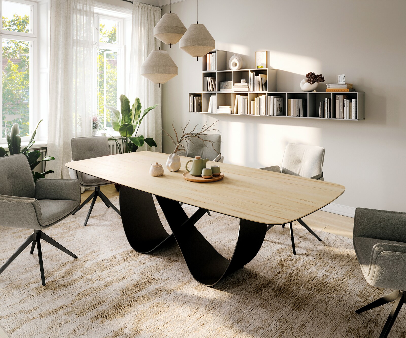 Eettafel Edge Boot 260x120 cm Keramiek Laminam® Sabbia Eichefarbig Infinity Metaal Zwart 2
