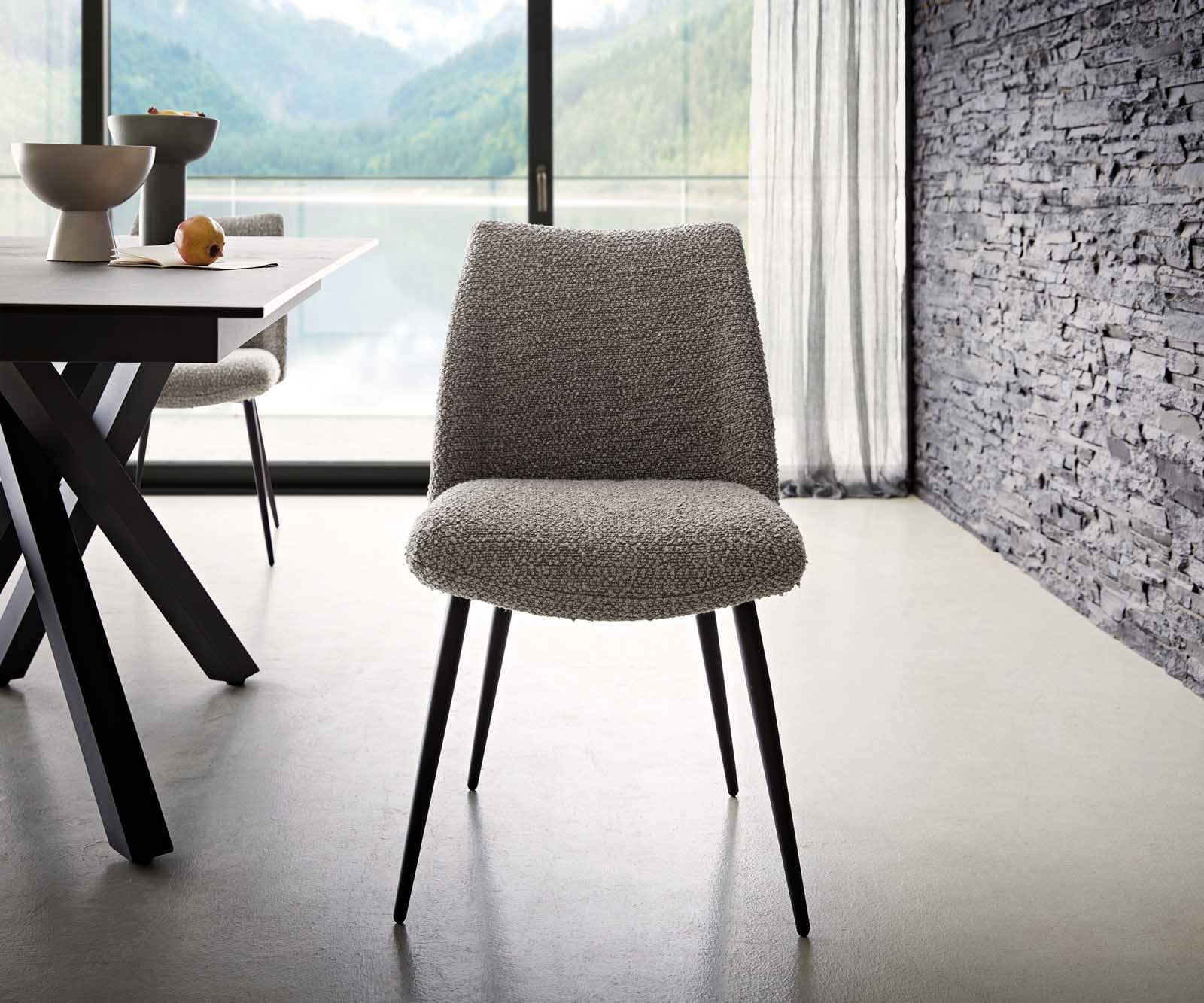 Eetkamerstoel Elso-Flex bouclé zilver grijs 4-poot conisch zwart pocketveer kern 1 Eetkamerstoel Elso-Flex bouclé zilver grijs 4-poot conisch zwart pocketveer kern 1