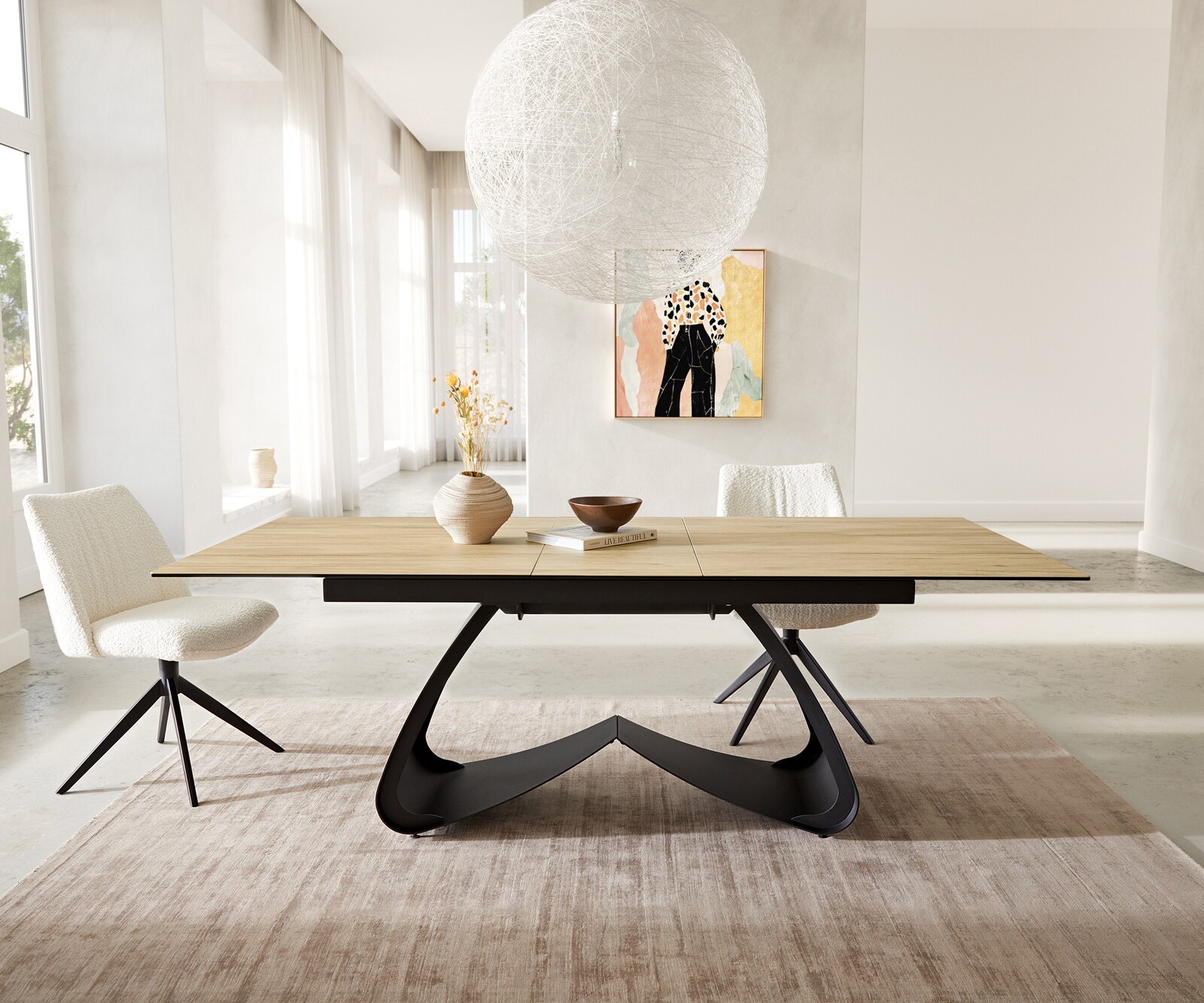 Eetkamertafel Edge 180-220x100 keramiek Laminam® Sabbia eiken kleur W-frame zwart uitschuifbaar 1