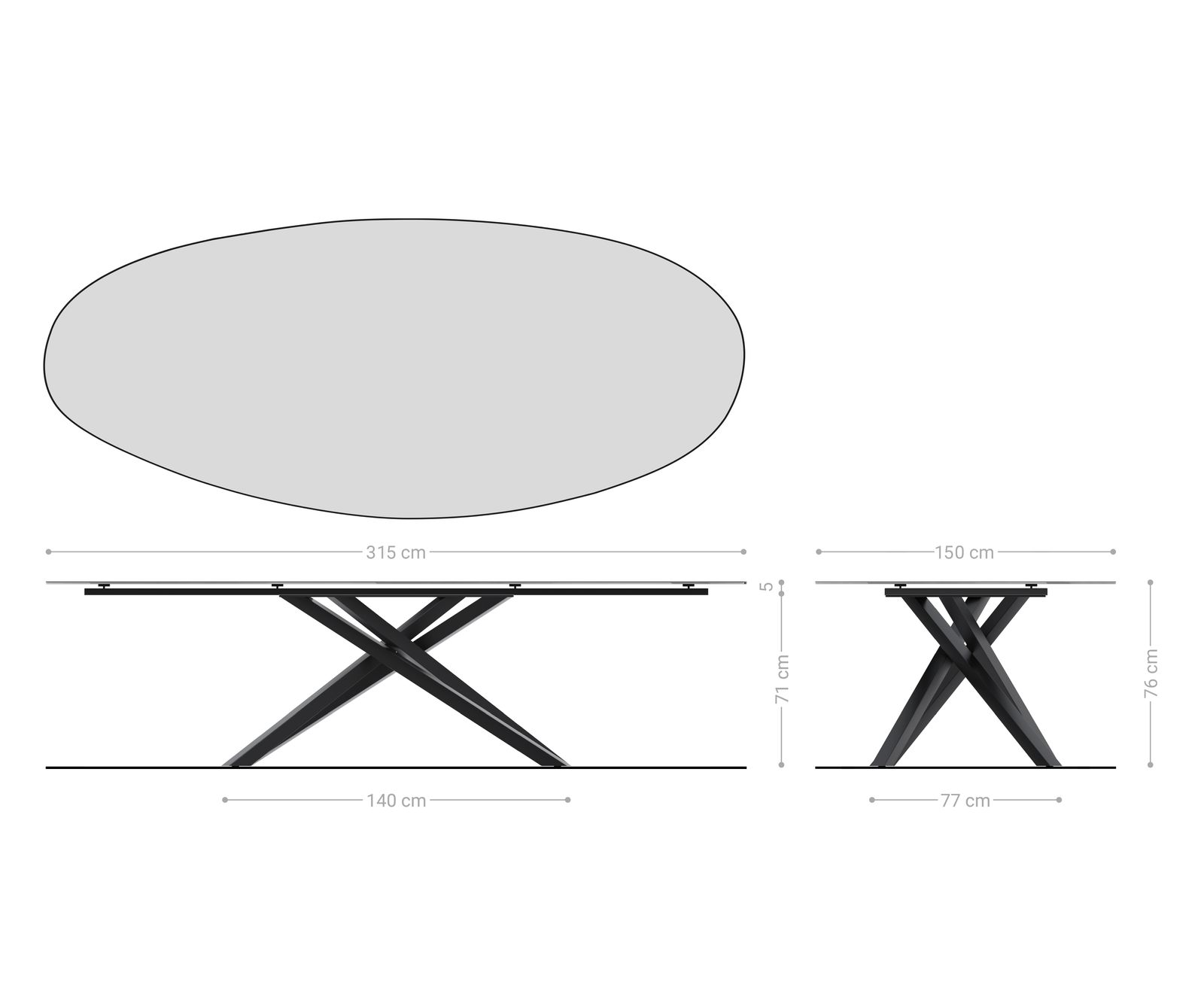 Eetkamertafel Edge Oval 315x150 cm Keramiek Iris FMG Onice Oro kruisonderstel Rechthoek Roestvrij staal 8