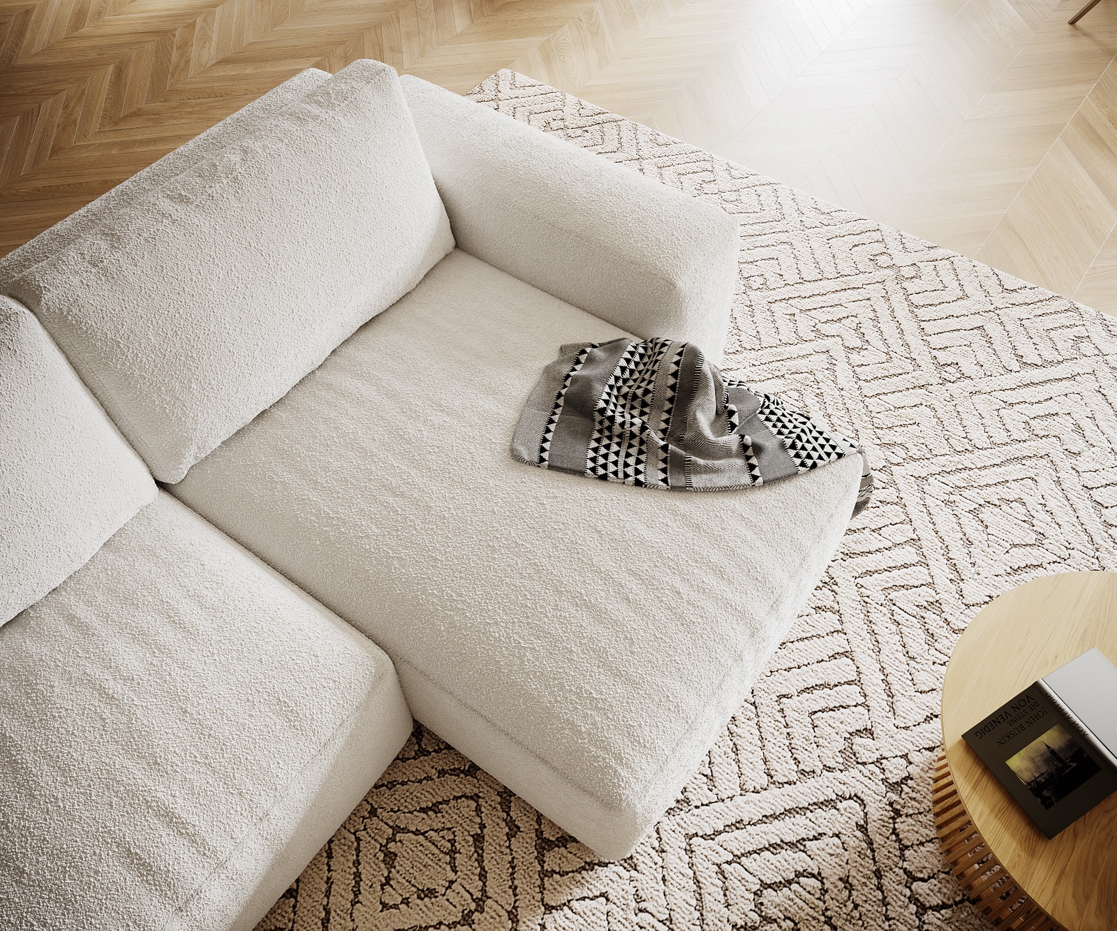 Hoekbank Lanzo XL 270x180 cm bouclee Cream-White Recamiere variabel 3 Hoekbank Lanzo XL 270x180 cm bouclee Cream-White Recamiere variabel 3