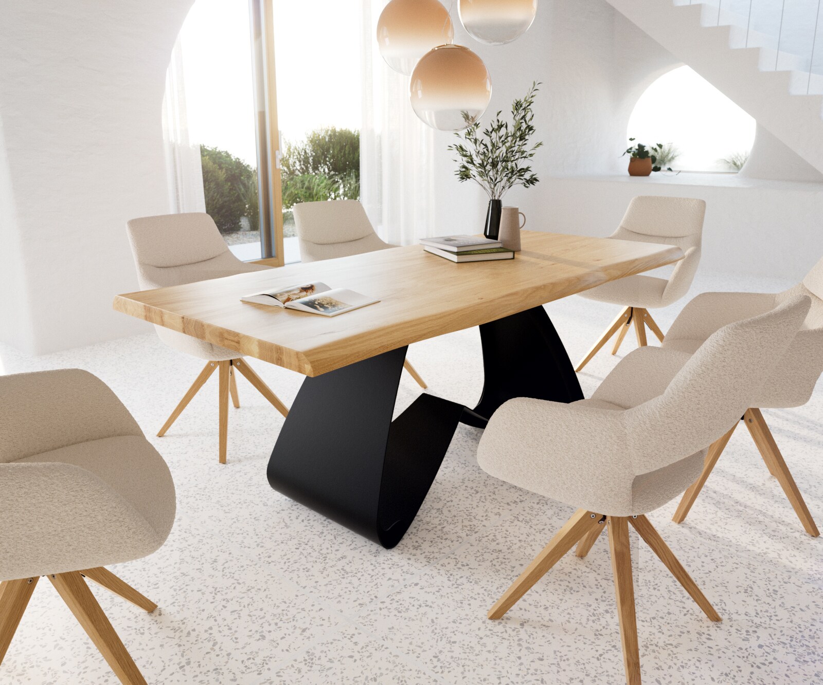 Eetkamertafel Edge 200x100 eiken natuurW-frame metaal zwart Live-Edge 4