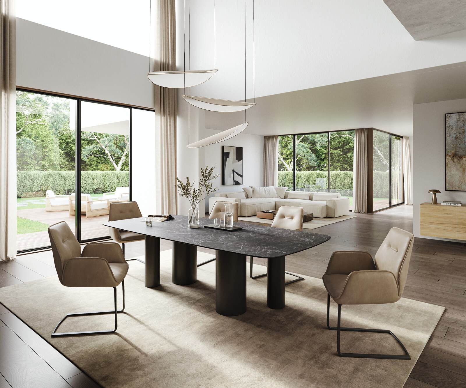 Eettafel Edge Boot 260x120 cm Keramiek Laminam® Nero Greco Anthrazit Pilier Metaal Zwart 5