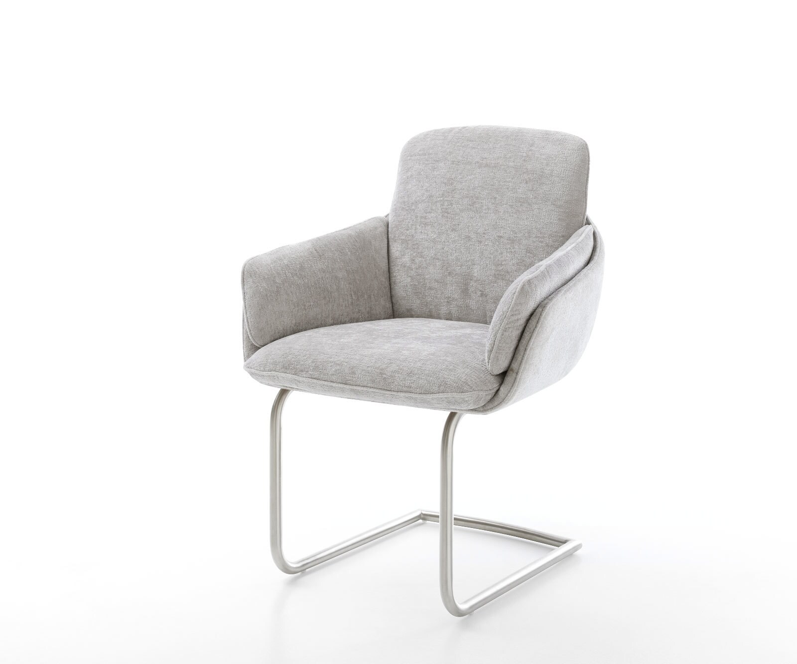 Sledemodel Luan-Flex met armleuning chenille zilver grijs sledemodel rond roestvrij staal Sledemodel Luan-Flex met armleuning chenille zilver grijs sledemodel rond roestvrij staal