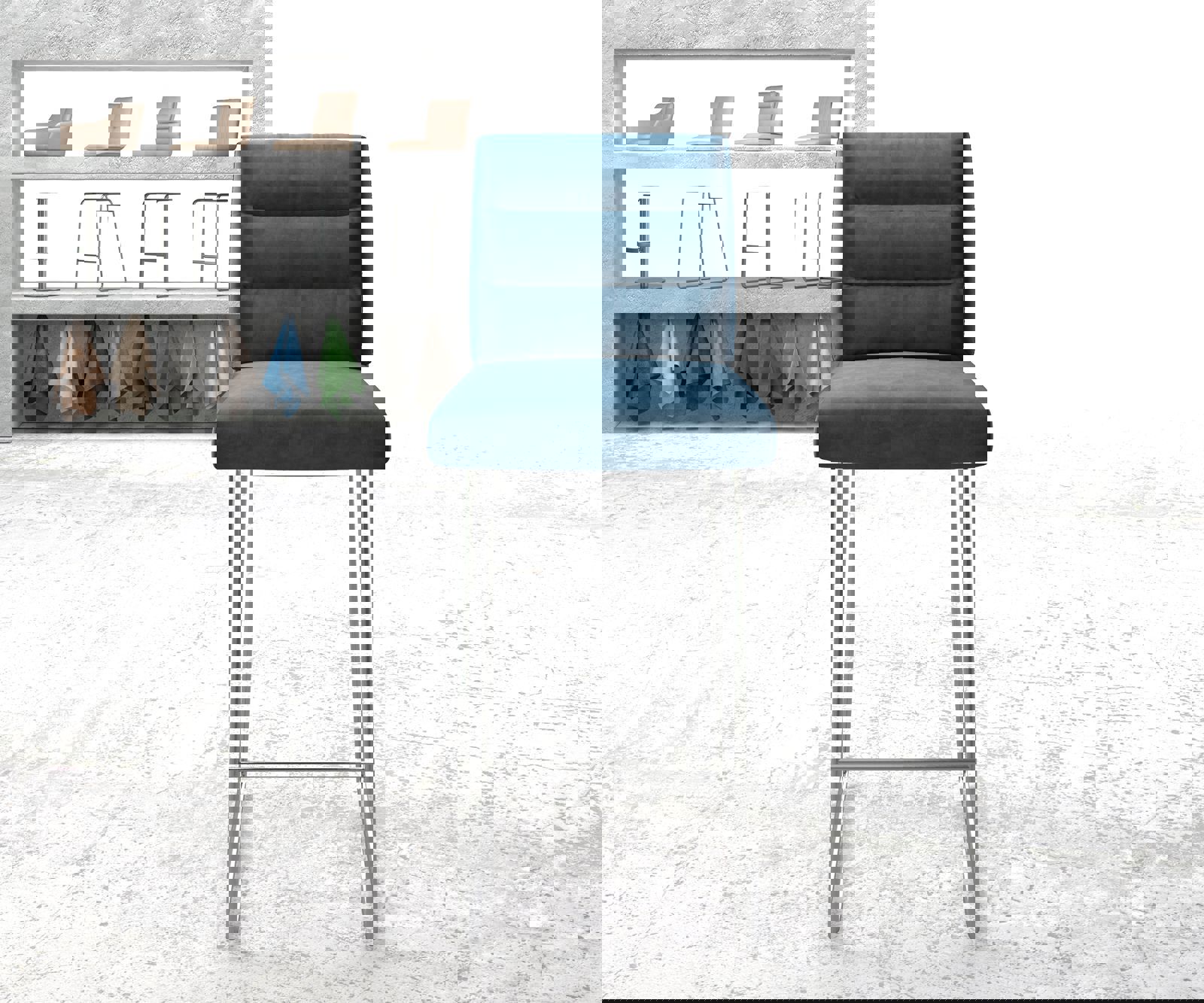 Barstoel Pela-Flex fluweel blauw slipframe roestvrij staal 1