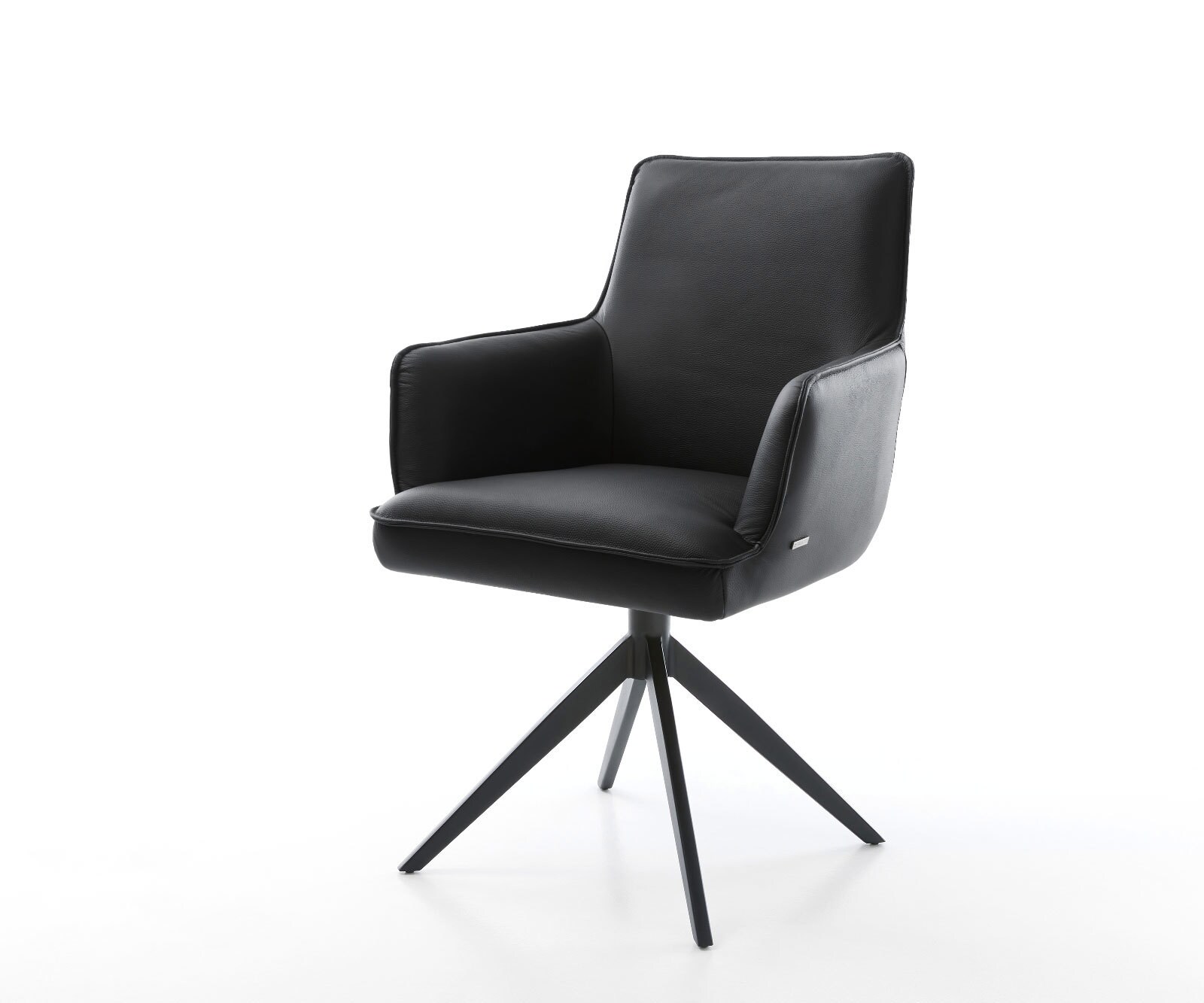 Draaistoel Heira-Flex met armleuning echt leer zwart kruisframe breed zwart 360° draaibaar rocker-functie pocketveer kern