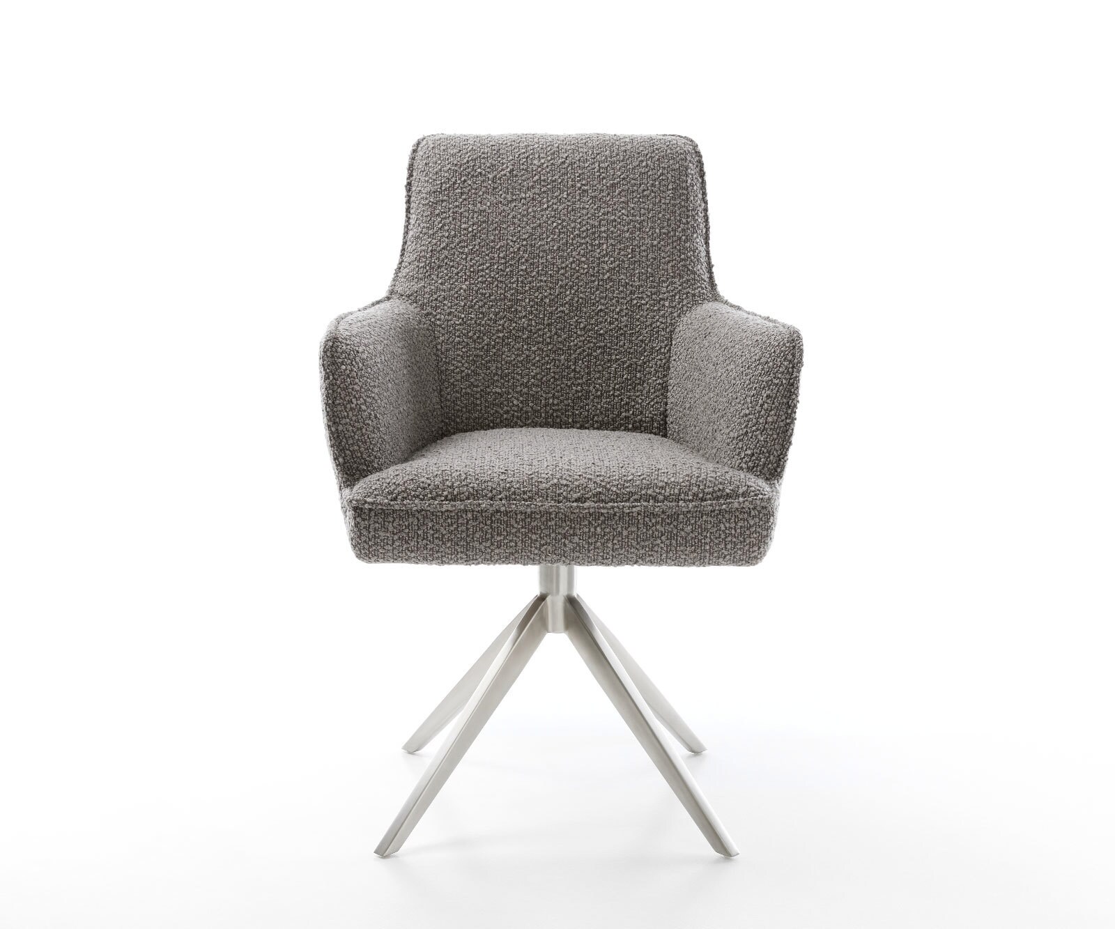 Draaistoel Heira-Flex met armleuning bouclé zilver grijs kruisframe breed roestvrij staal 360° draaibaar rocker-functie pocketveer kern 1