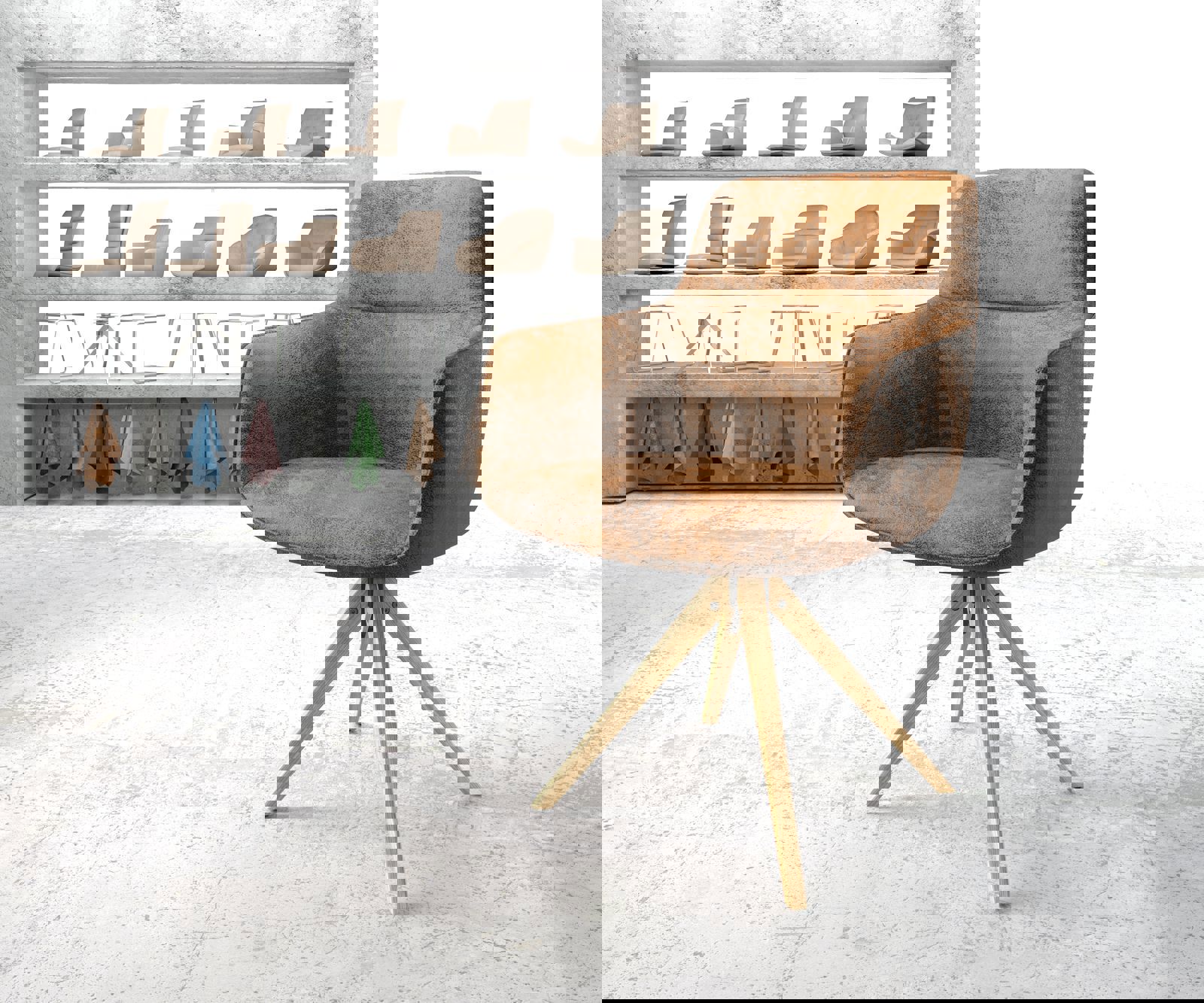 Draaistoel Pejo-Flex bruin antiek houten frame hoekig 180° draaibaar Draaistoel Pejo-Flex bruin antiek houten frame hoekig 180° draaibaar