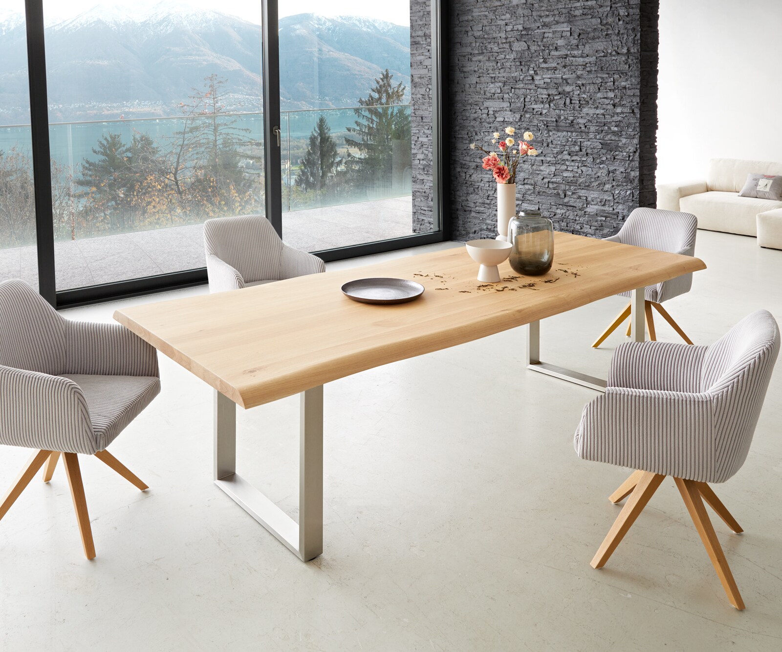 Eettafel Edge 260x100 eiken natuur roestvrij staal  smal  Live-Edge 7