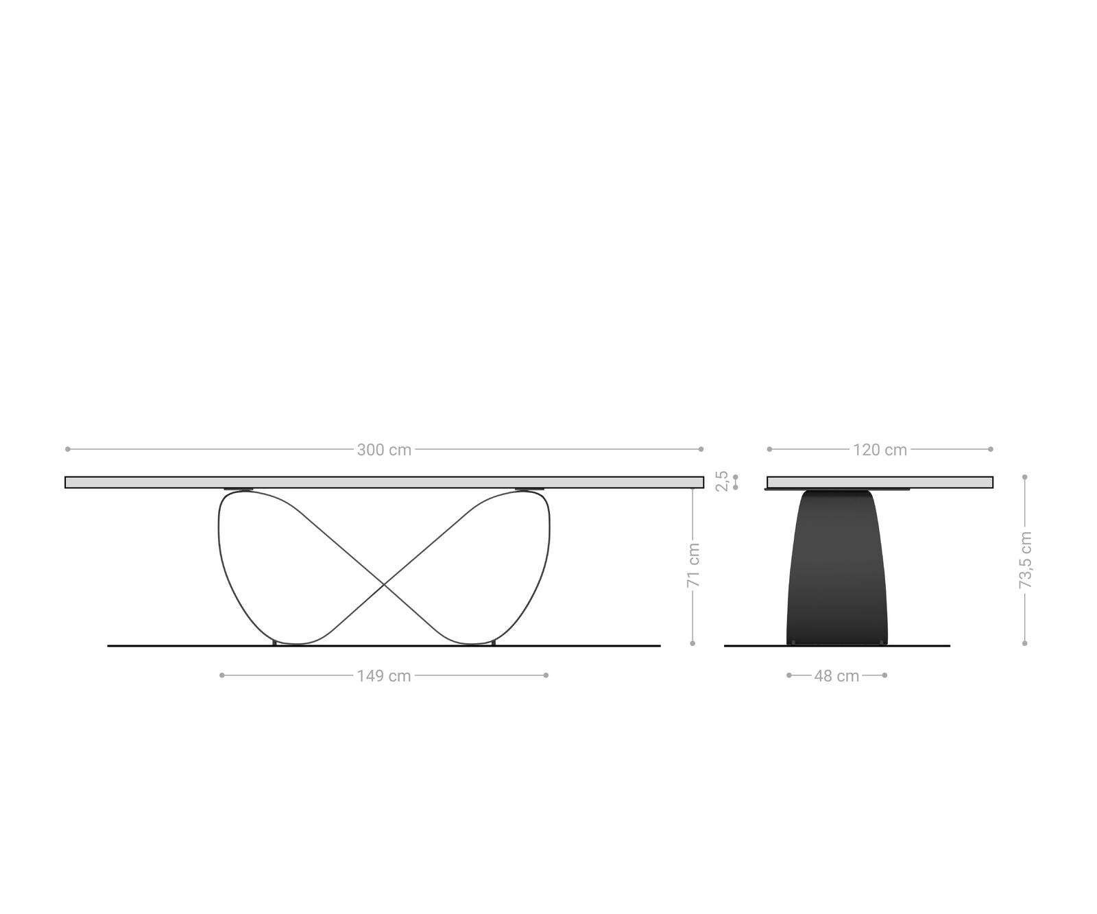 Eetkamertafel Edge 200-300x100 cm Keramiek Minas Melange Wit-Beige Infinity Metaal Zwart uitschuifbaar 6