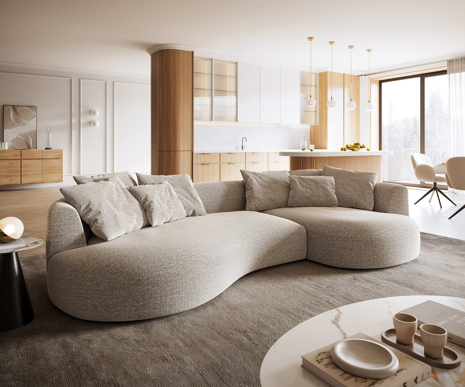 Big-Sofa Edina 330x170 cm geweven stof Soft Beige 1