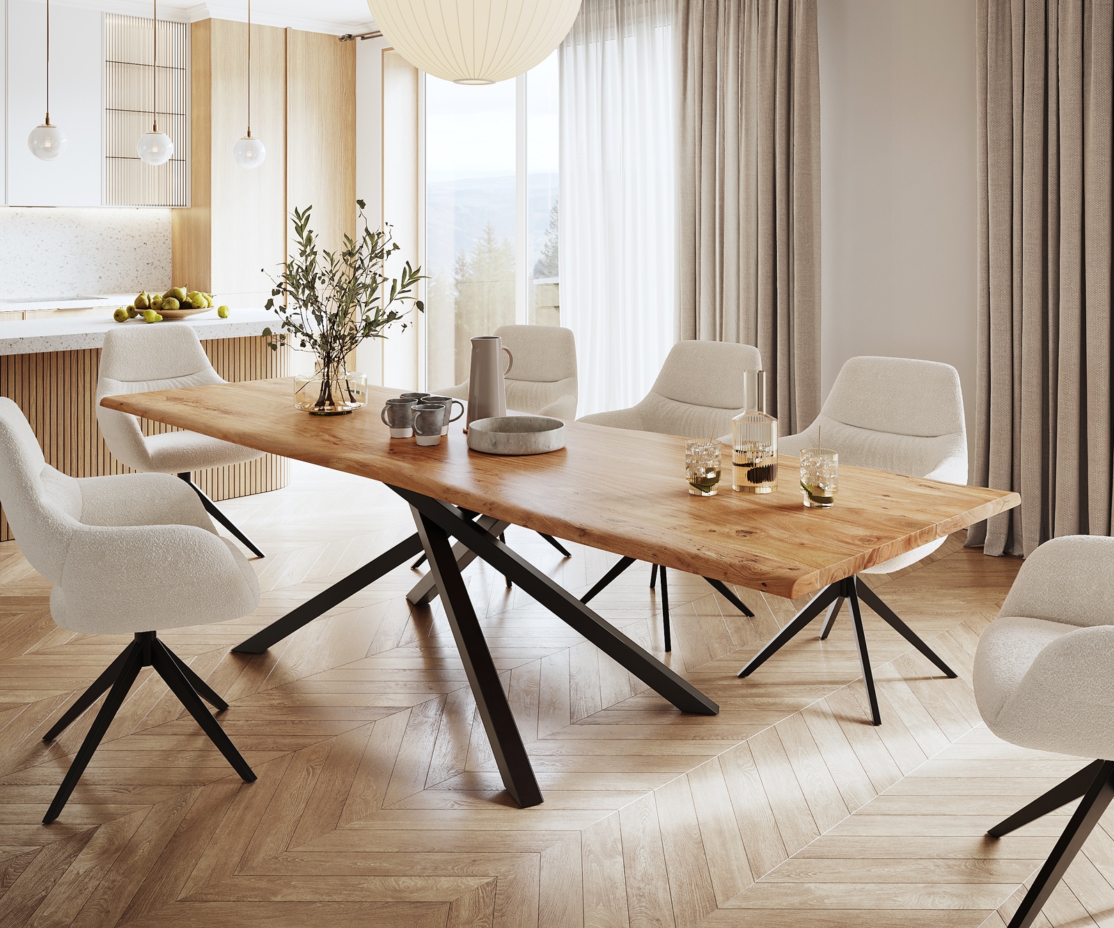Eettafel Edge 300x100 acacia natuur kruisframe rechthoek zwart  Live-Edge