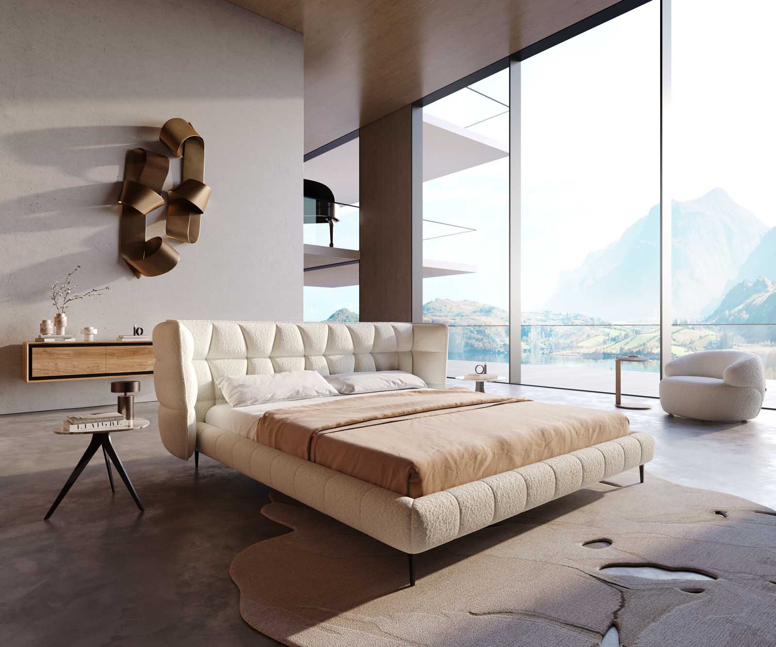 Bedframe Capujo 180x200 cm Bouclé crèmewit Bedframe Capujo 180x200 cm Bouclé crèmewit