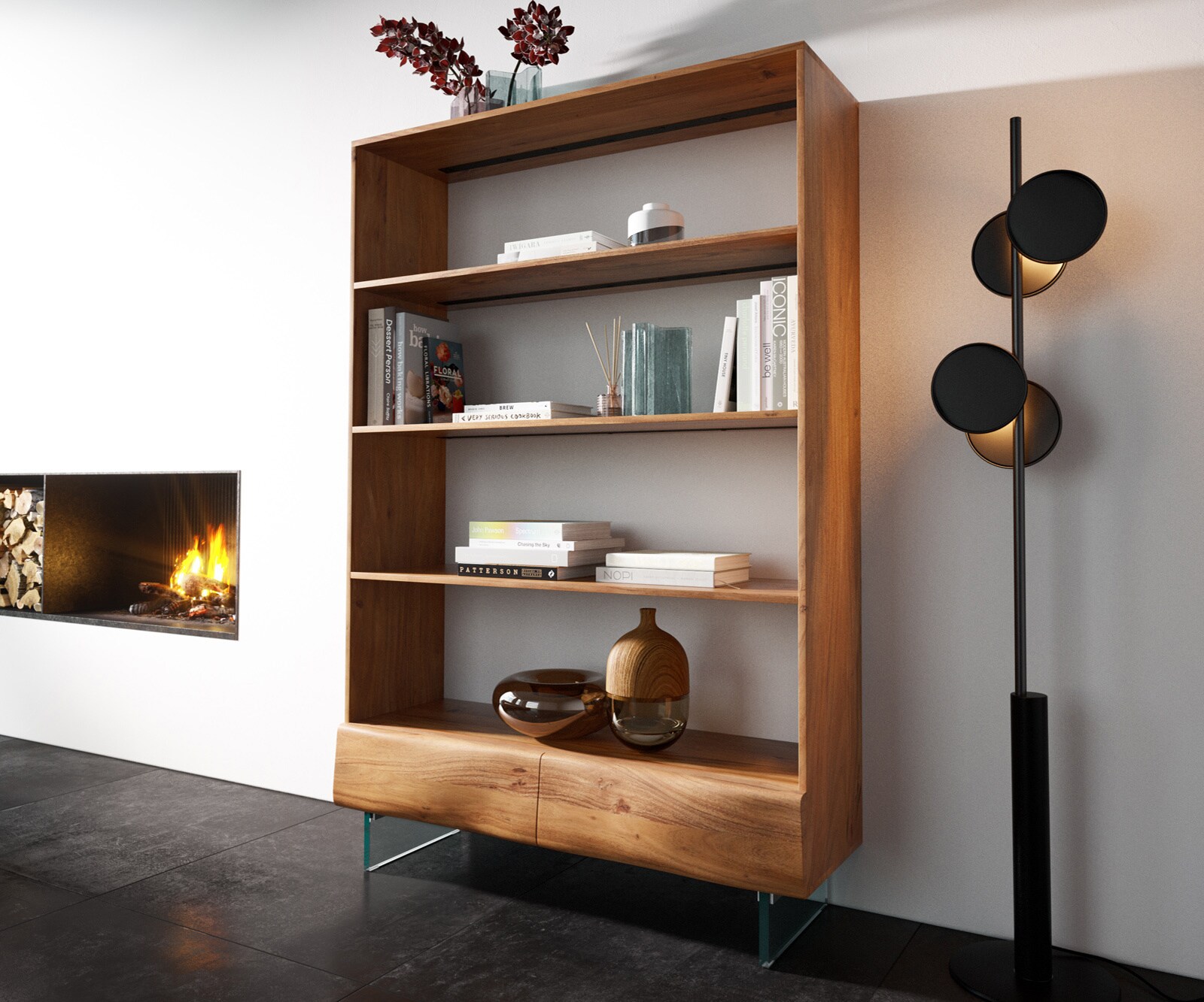Ladekast New Live-Edge 115x150 cm acacia natuur 2 laden glasvoet zwevend 4