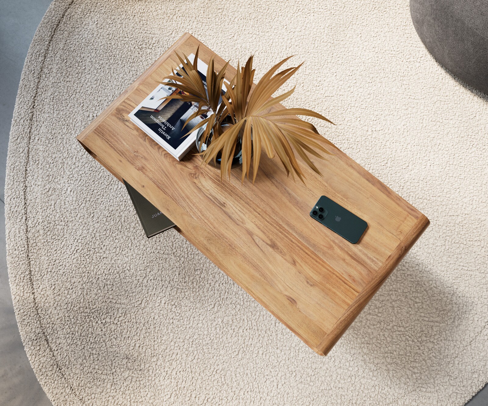 Salontafel Anaya 100x50 cm natuur acacia 1 vak L-poot roestvrij staal 3