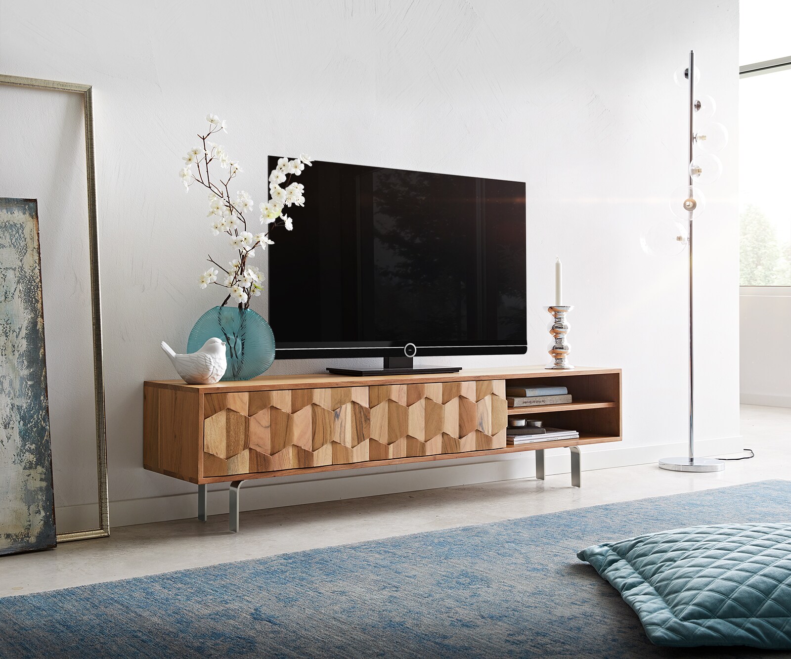 Tv-meubel Fevo 160 cm acacia natuur 2 deuren L-poot